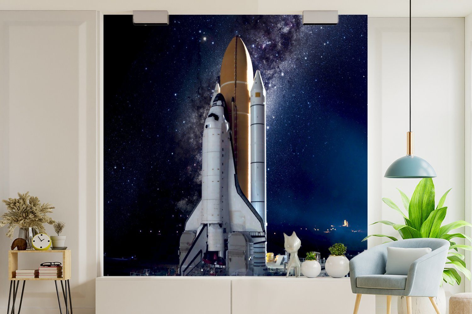 Weltraum, - Wandtapete Wohnzimmer St), Vinyl MuchoWow (5 Tapete Rakete Sternenhimmel Matt, bedruckt, oder Fototapete - Schlafzimmer, für