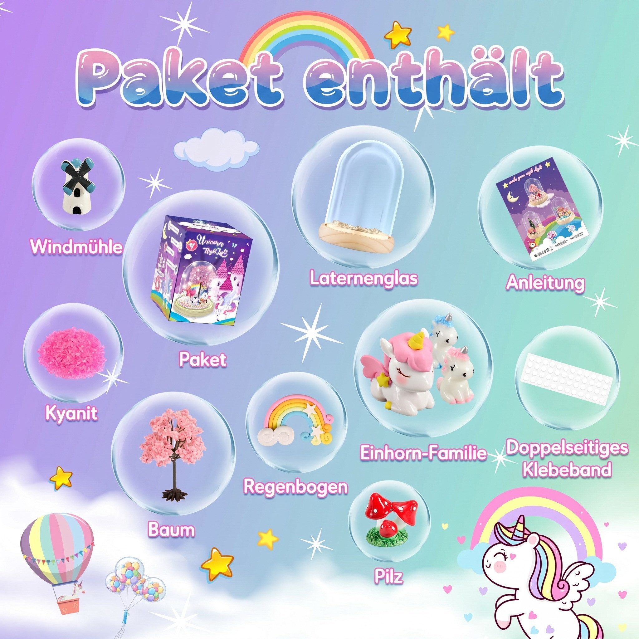 Wootoy Kreativset Einhorn Nachtlicht Bastelset Kinder DIY LED-Nachtlicht, (mit Bebilderte Schritt-für-Schritt-Anleitung, 1-tlg., verbindet kreatives Gestalten mit spielerischem Lernen), Geschenkidee für Kinder und Einhorn-Fans mit dekorativem Mehrwert