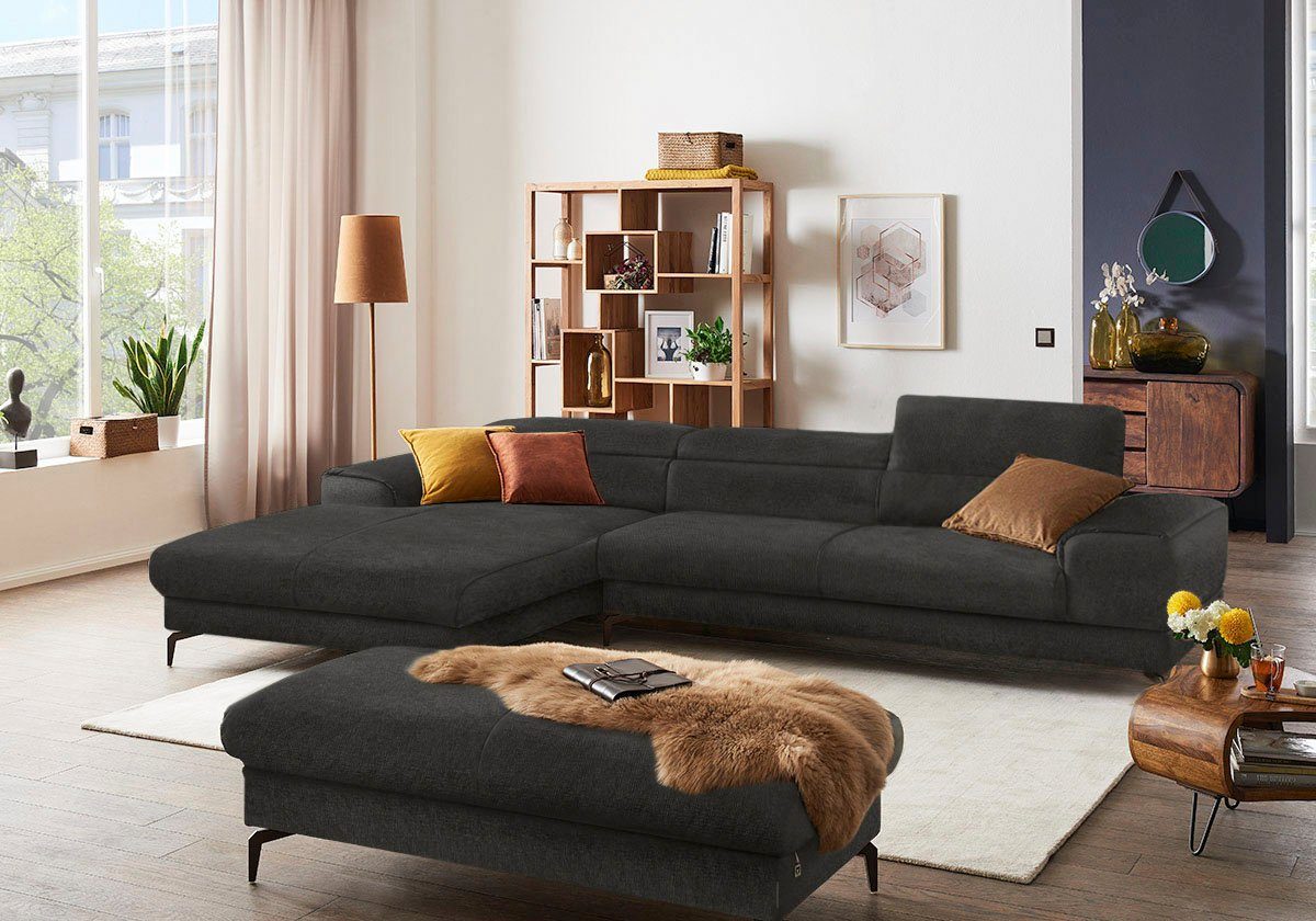 W.SCHILLIG Ecksofa piedroo, Designsofa mit tollem Sitzkomfort, bequem und elegant, L-Form, Kopfteilverstellung, wahlweise mit Sitztiefenverstellung, Breite 343cm