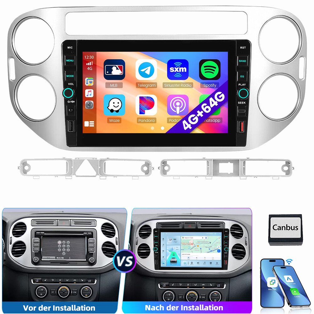 ESSGOO 8'' Android 15 Autoradio Carplay WiFi Navi für VW Tiguan 5N Golf Plus Autoradio (RDS, 4+64GB(optional), DAB (optional), FM, DAB+ (optional)