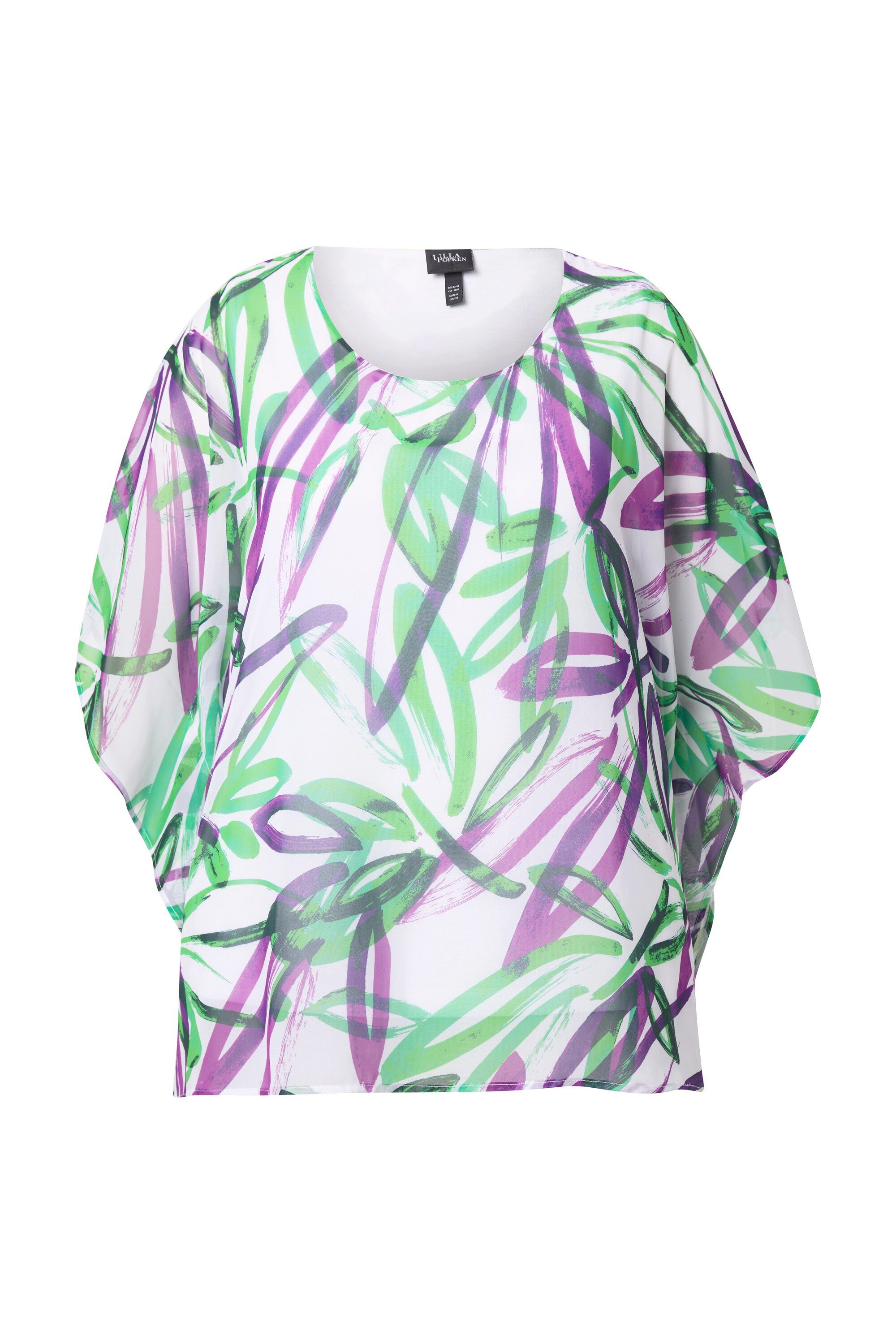 Ulla Popken Tunika Chiffon-Überwurf Oversized Rundhals Halbarm günstig online kaufen
