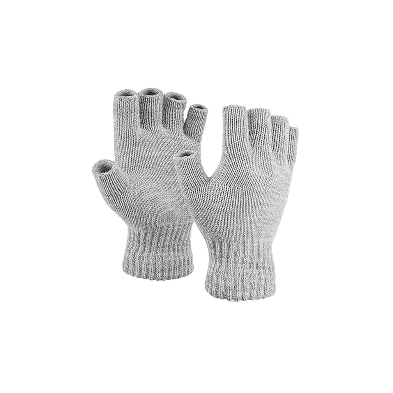 herémood Strickhandschuhe fingerlose Winterhandschuhe Halbfinger Rippstrick Damen Herren Grau