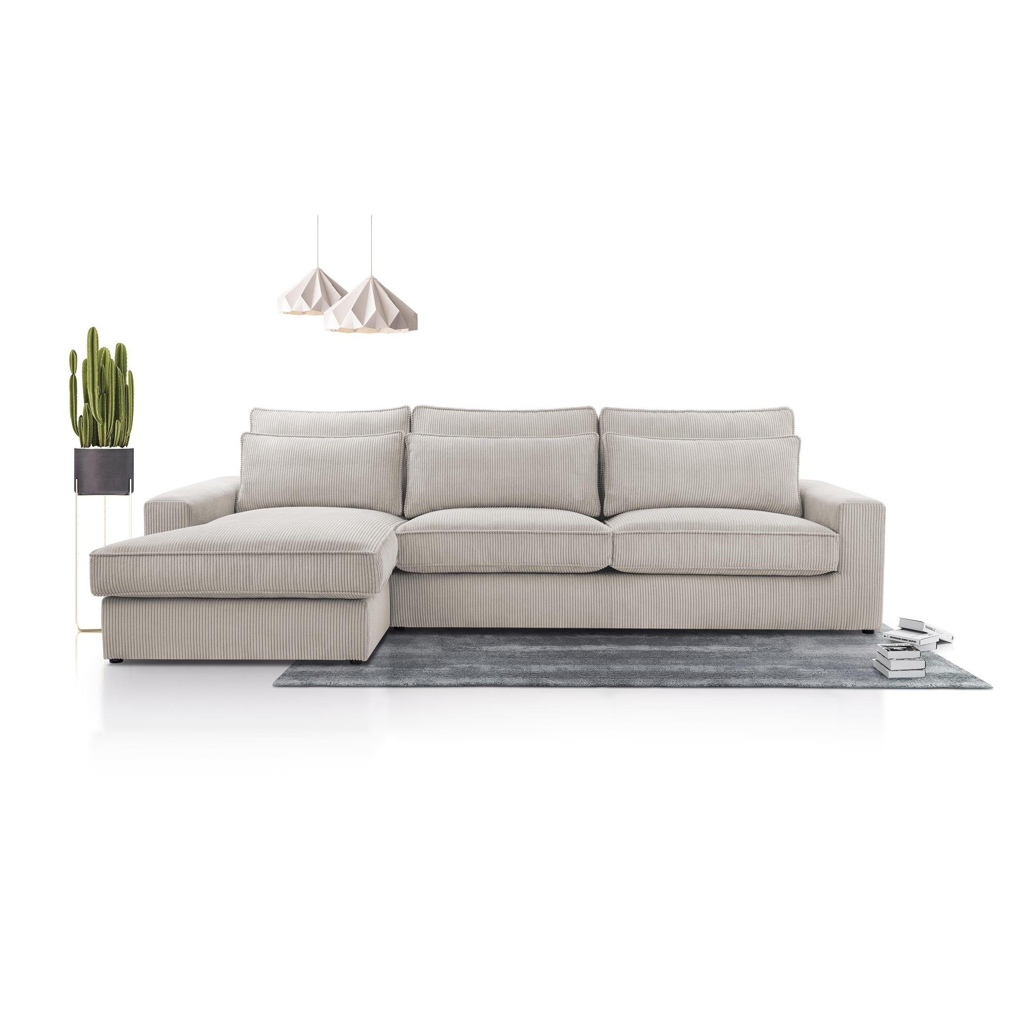 Beautysofa Ecksofa Clio, Polstersofa aus Velourstoff, mane rechts oder links montierbar, L-Form Eckcouch für Wohnzimmer, Cord-Struktur Beige (lincoln 83)