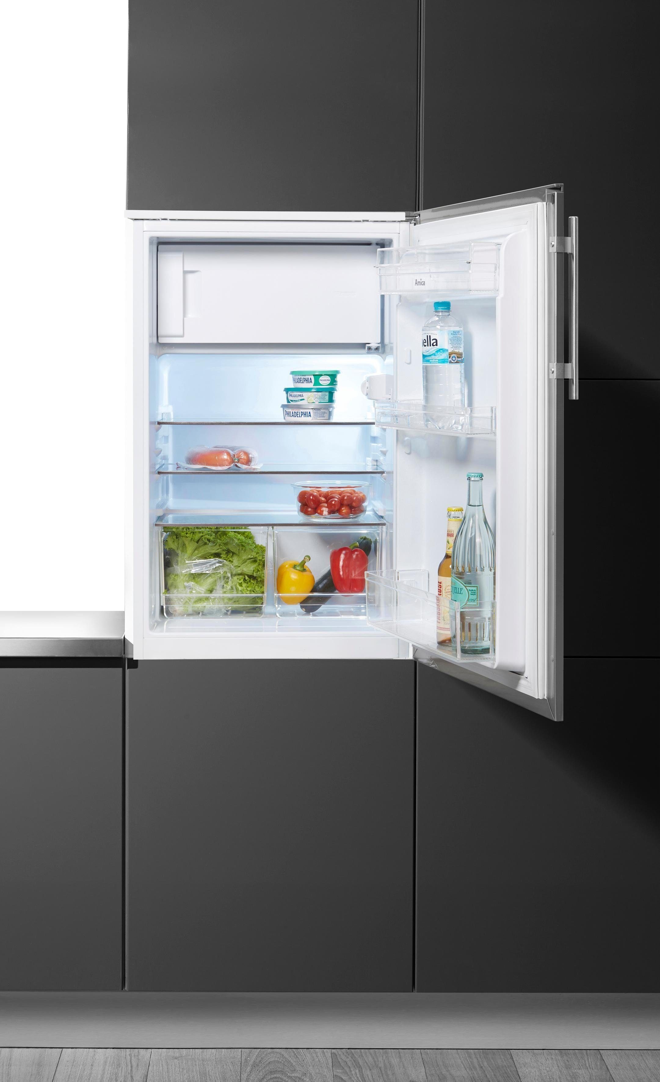 Amica Einbaukühlschrank EKS 361 190 E, 87,5 cm hoch, 56 cm breit, mit  Edelstahltür