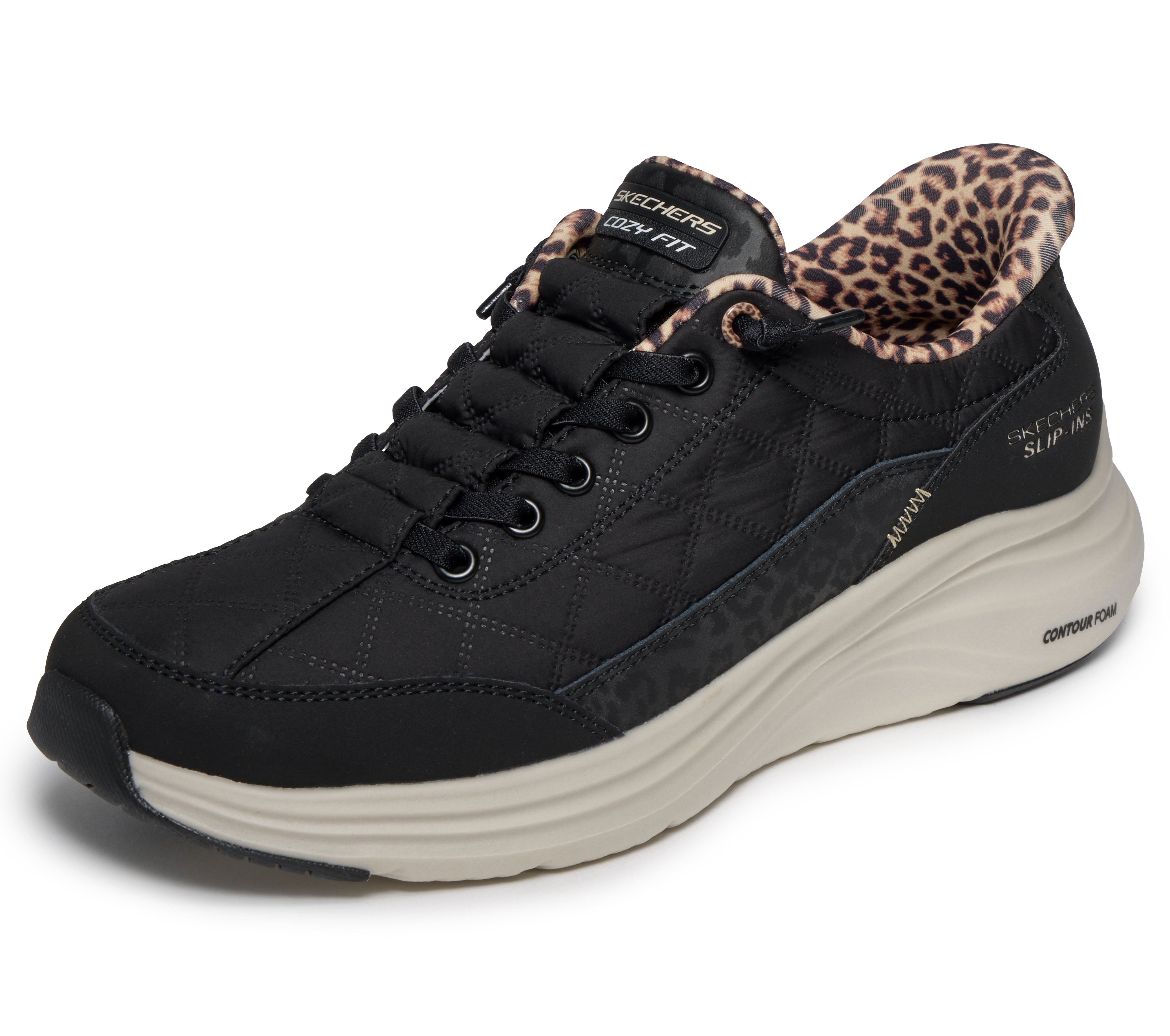 Skechers CONTOUR FOAM-LEOPARD DREAM Slip-On Sneaker Schlupfschuh, Halbschuh, Freizeitschuh mit Animal-Print