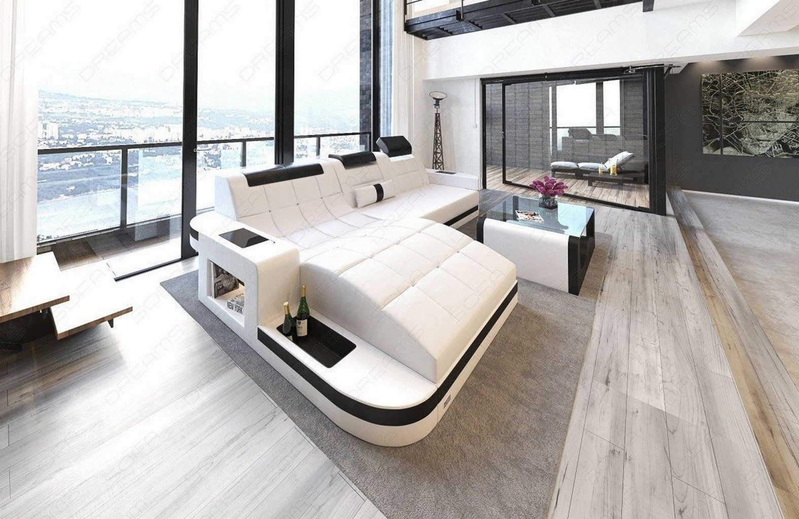 Sofa Dreams Ecksofa Wave L Form Ledersofa LED, 4-Sitzer, Kunstleder Premium günstig online kaufen