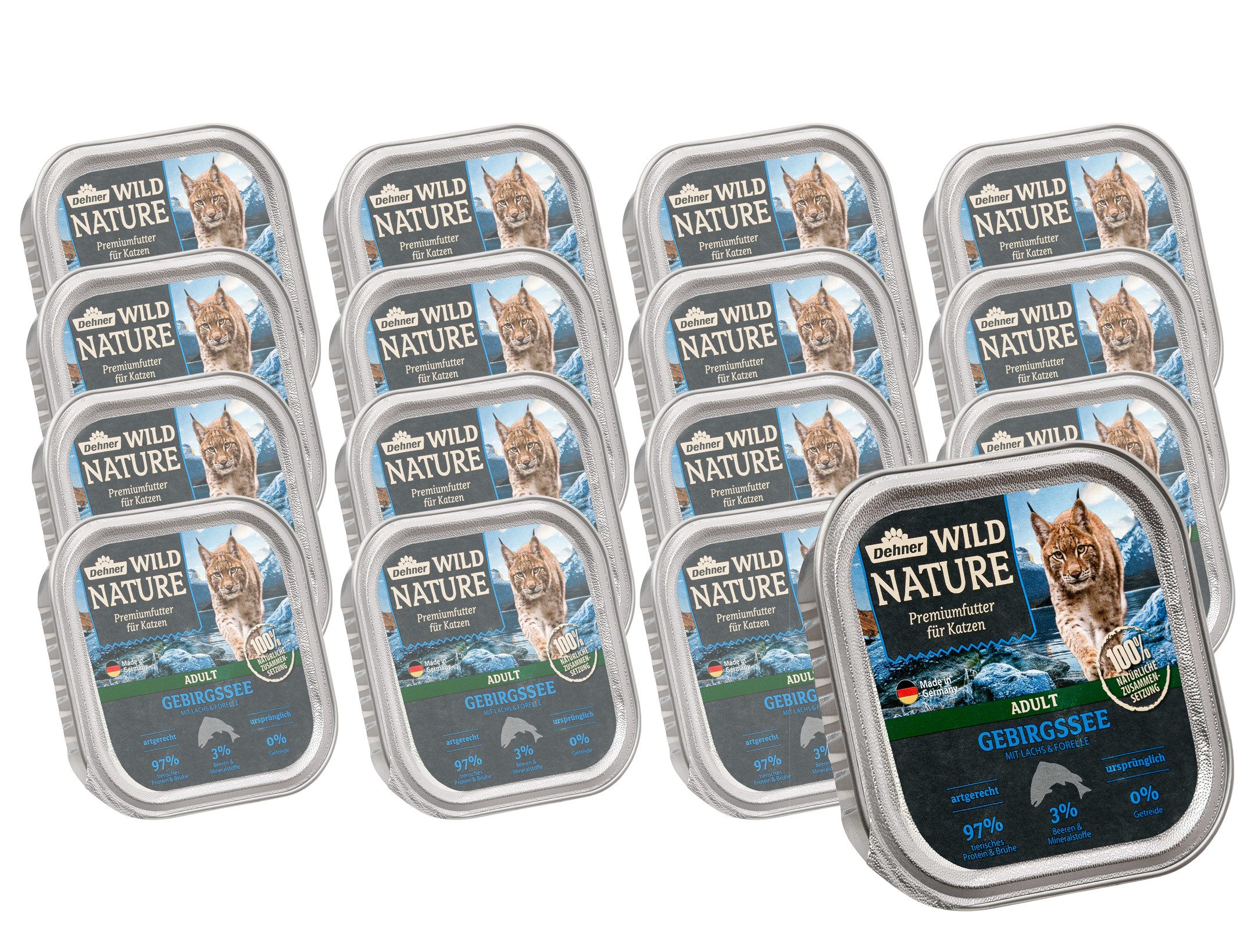 Dehner Katzenfutter Gebirgssee Lachs/Forelle 16 x 100 g Lachs, Nassfutter für: Katze