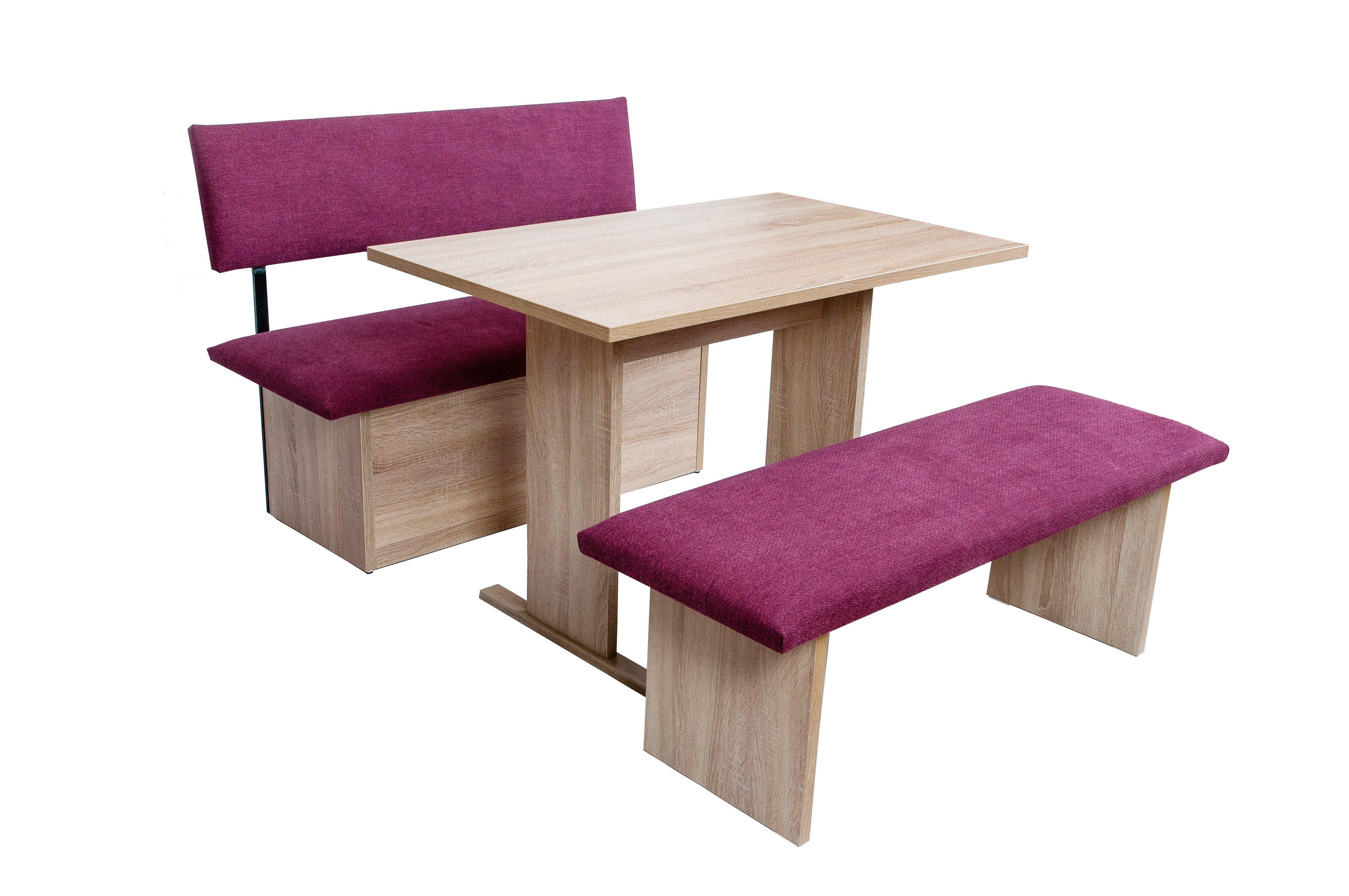 kundler home Eckbankgruppe Sitzbank mit Truhe, Eckbank gepolstert, L125cm, Säulentisch Set 3-tlg., bestehend aus 1 Esszimmerbank mit Stauraum, 1 Sitzbank, 1 Esstisch