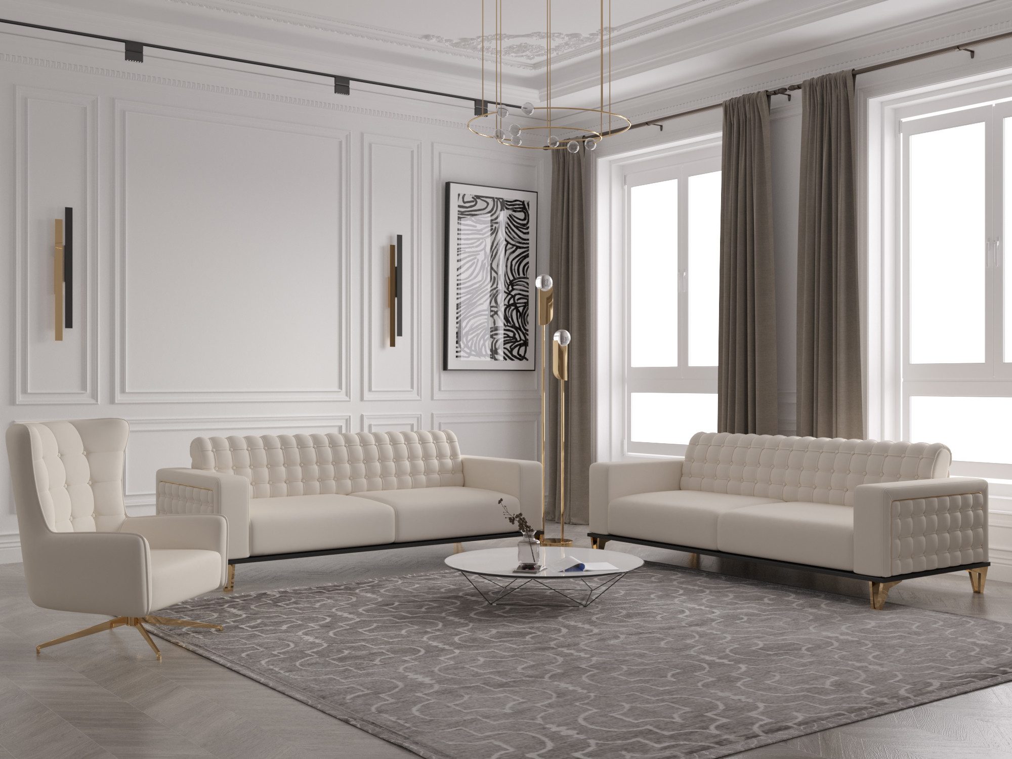 Möbeldreams Chesterfield-Sofa Sofa-Set Tina 3-2-1/3-3-1 / Drehsessel / Schlaffunktion / Chesterfield