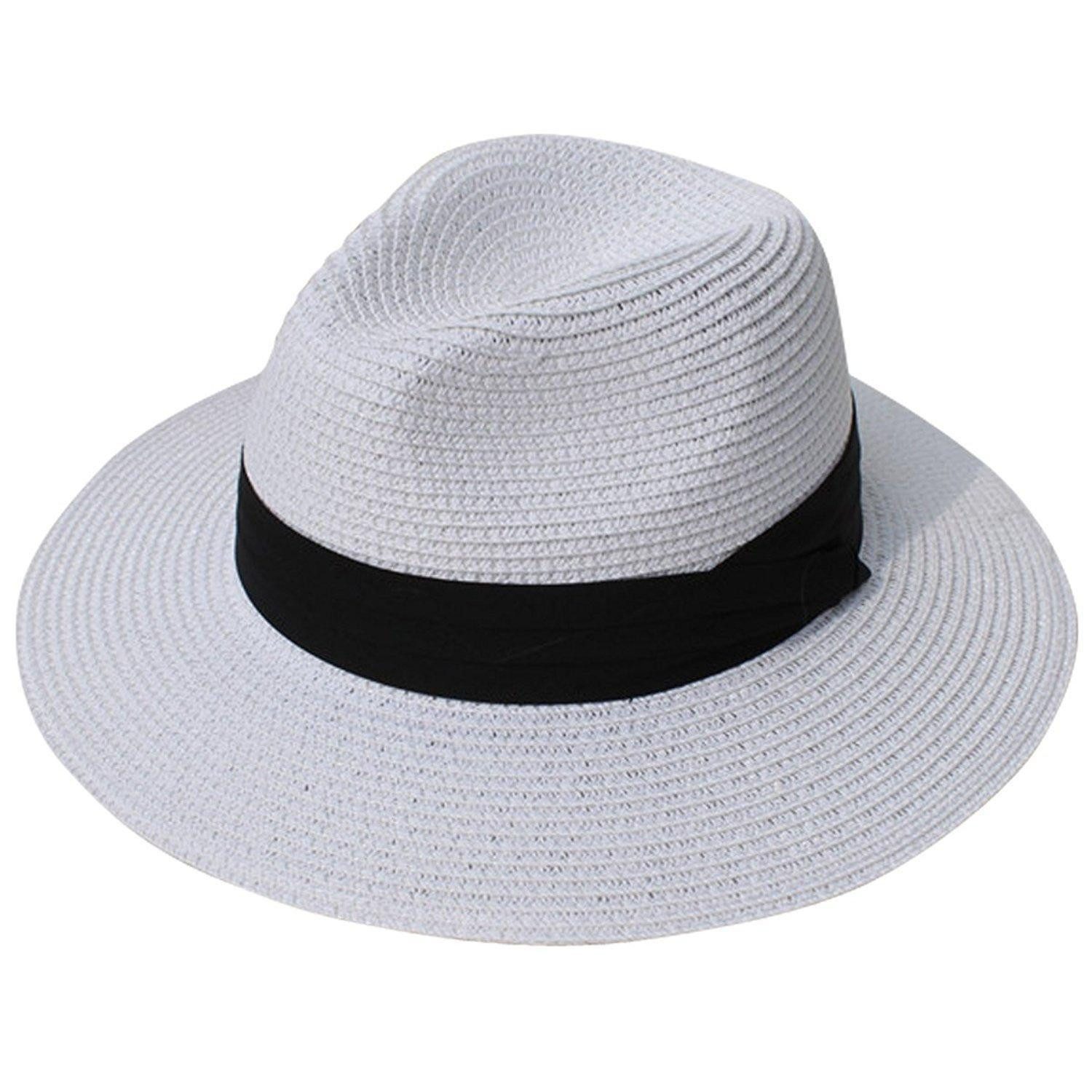 LuxusKollektion Sonnenhut Panama Hut Damen Fedora Sonnenhut Stroh UPF 50 M Breite Krempe: weiß