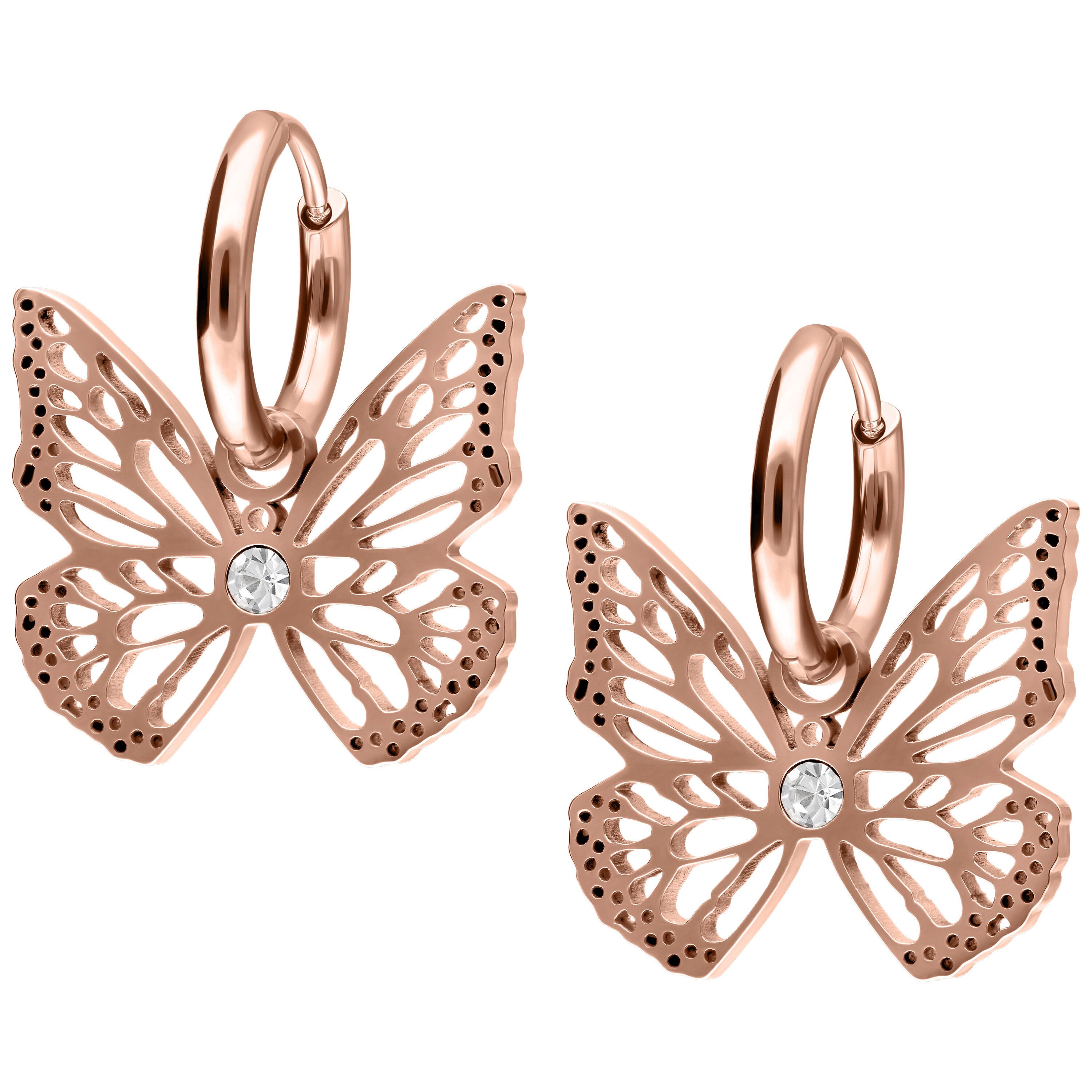 Wildcat Paar Ohrhänger Little Butterfly Hoops - Roségold, Chirurgenstahl 316L - wasserfest, langlebig, hautverträglich