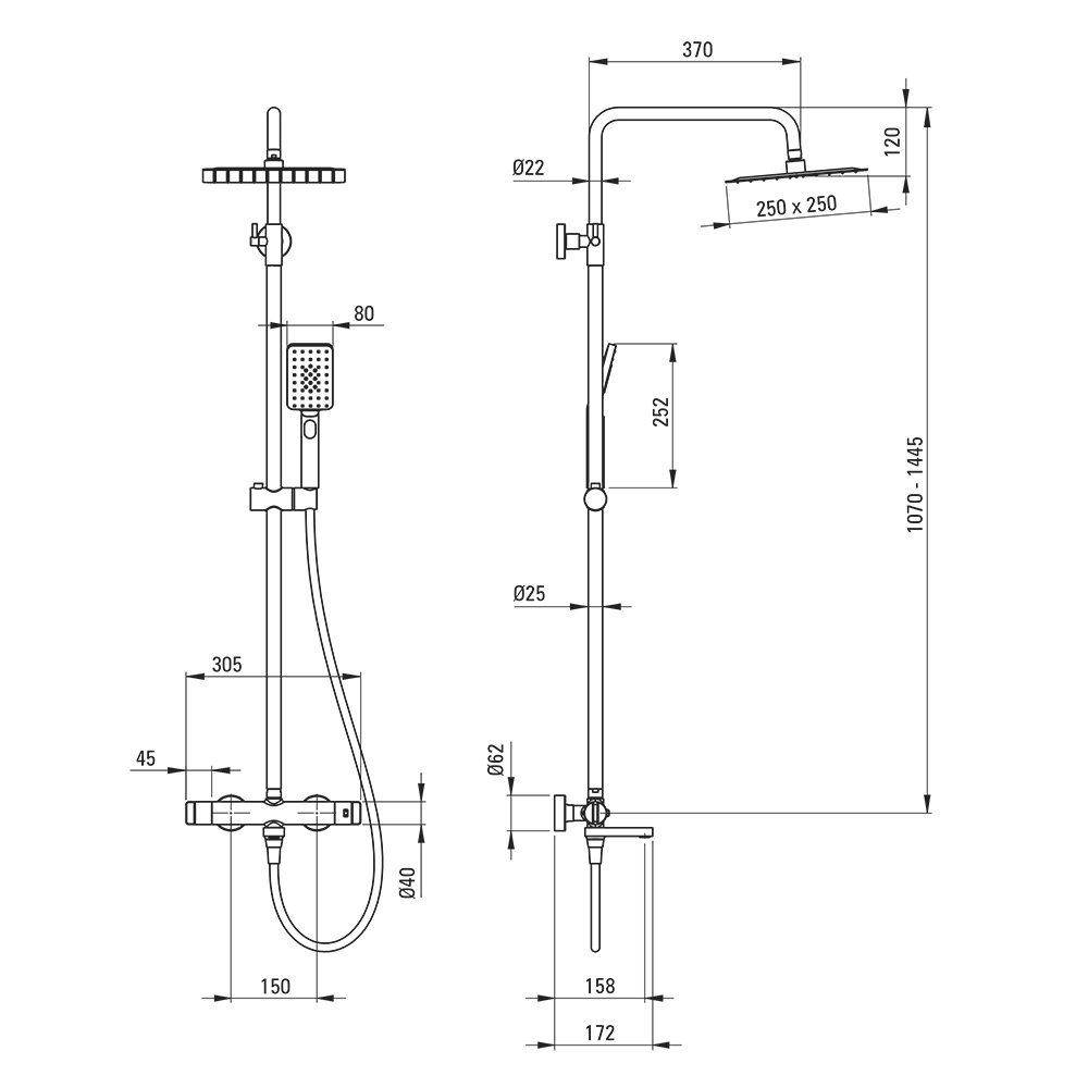 Lomadox Duscharmatur DEANTE-30 Duschsystem modern mit Kopfbrause und Handbrause in goldfarben