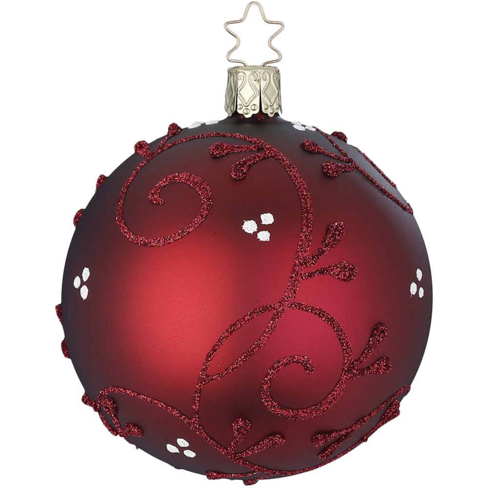 INGE-GLAS® Weihnachtsbaumkugel Romantik, portwein matt Ø8cm (1 St), mundgeblasen, handbemalt