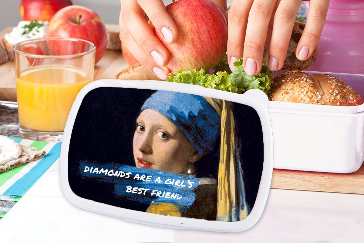 MuchoWow Lunchbox Vermeer - Zitat, Brotdose, weiß mit für Brotbox - Das dem und Erwachsene, Kunststoff, Kinder Jungs Mädchen Mädchen für Perlenohrring (2-tlg), und