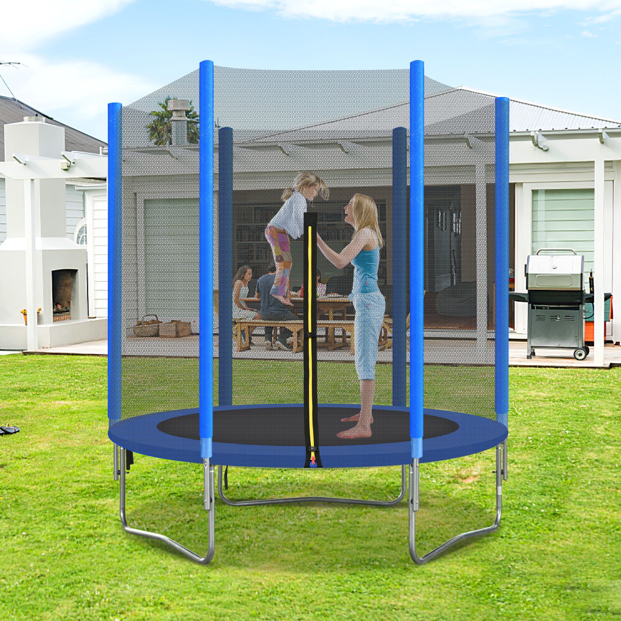 Merax Gartentrampolin mit Sicherheitsnetz und Randabdeckung, Fitnesstrampolin, Ø 185 cm, Trampolin, Kindertrampolin, belastbar bis 50 kg