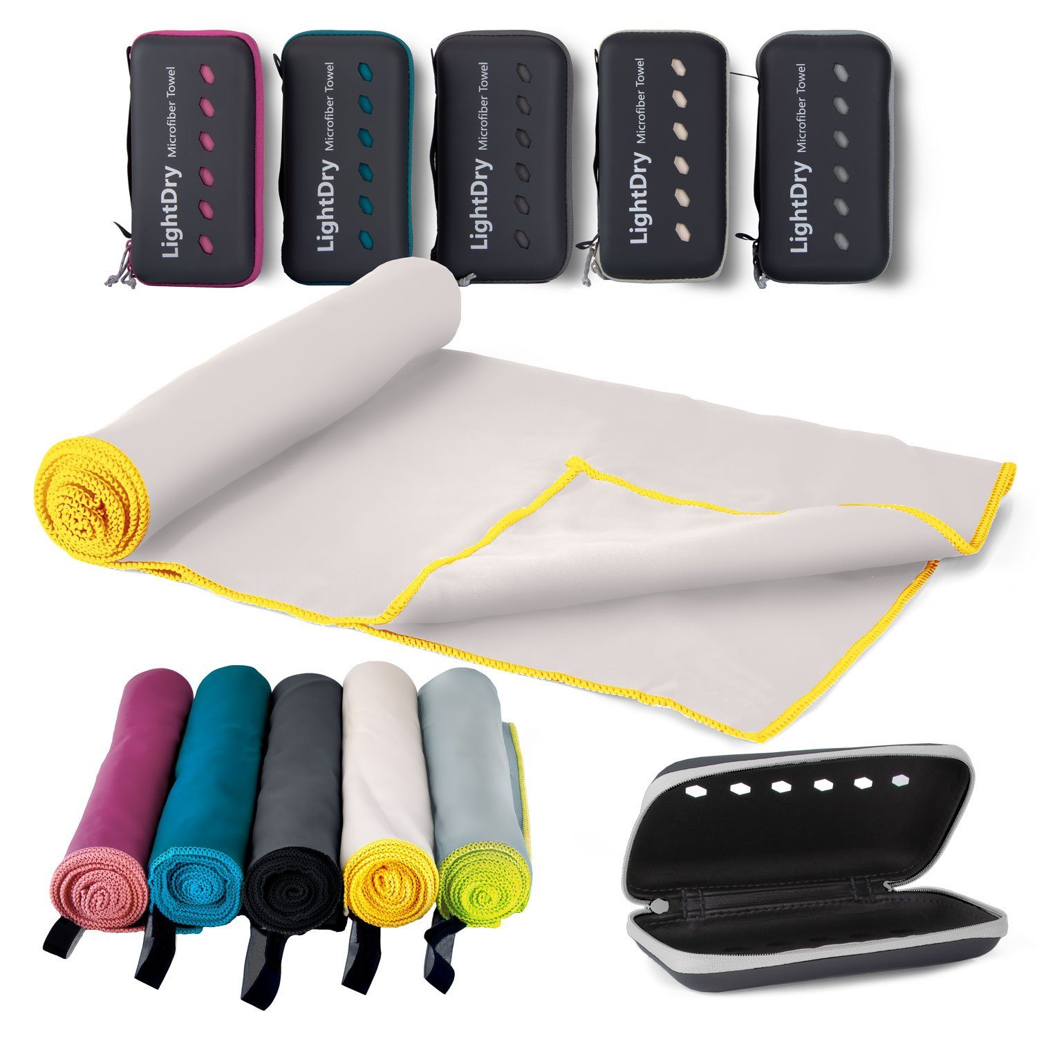 LightDry Sporthandtuch Badehandtuch Reise-Handtuch, Mikrofaser, saugfähig, leicht & antibakteriell & schnell trocknend Beige