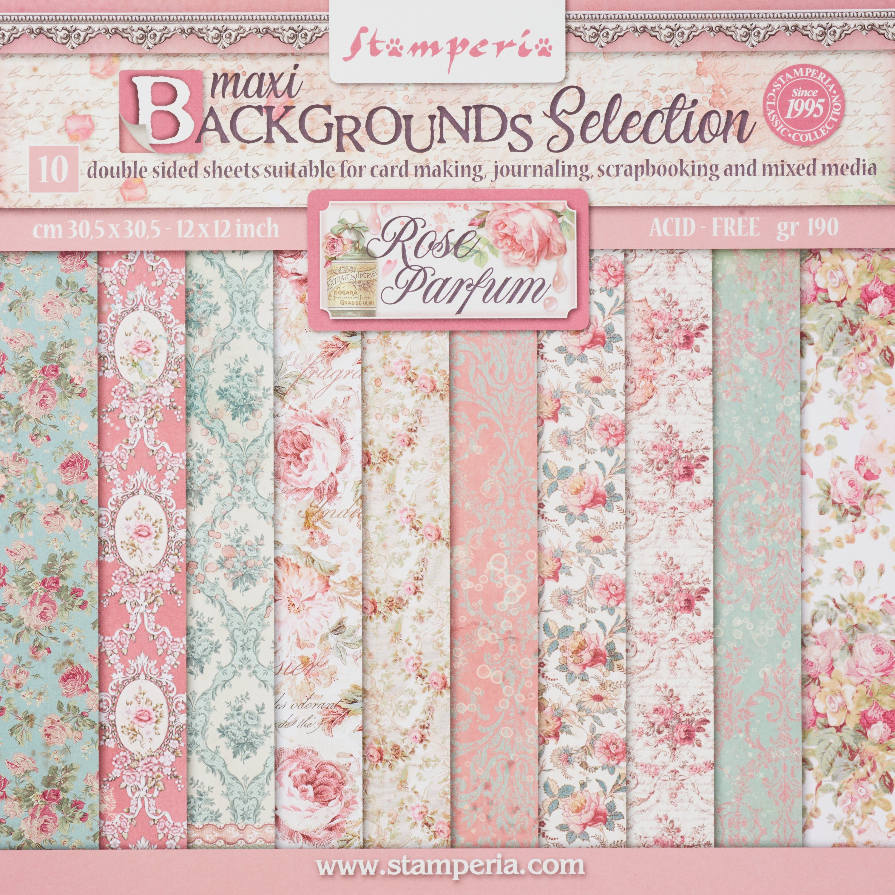 Stamperia Motivpapier Scrapbook-Block Rose Parfum Backgrounds, 10 Bogen 30,5 cm x 30,5 cm