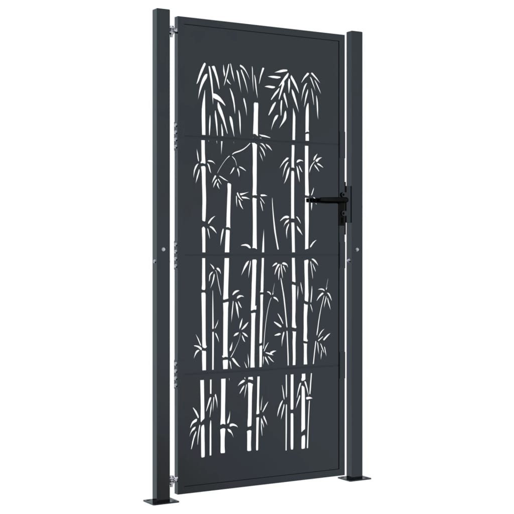 vidaXL Gartentor 100 x 200 cm Gartentor Anthrazit 105x205 cm Stahl Bambus-Design Abschl
