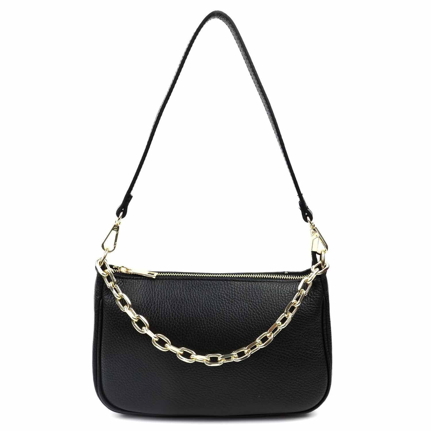 ITALYSHOP24 Schultertasche Made in Italy DAMEN LEDER TASCHE Pochette mit Kette CrossOver City Bag, Handtasche Umhängetasche Clutch Ledertasche Bodybag Schmucktasche