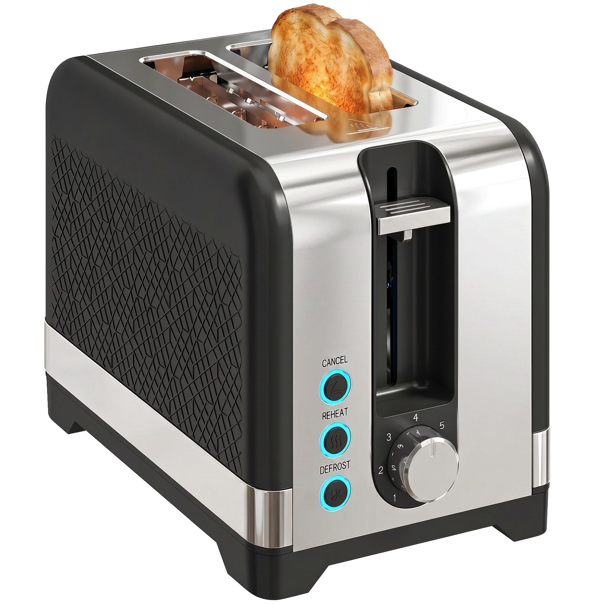HOMCOM Toaster 7 Bräunungsstufen, Aufwärmen, Abbruch, Krümelschublade, 2 Schlitze, für 2 Scheiben, 930 W, abnehmbarer Brötchenaufsatz, Auftaufunktion, Brotzentrierung, AutoOff