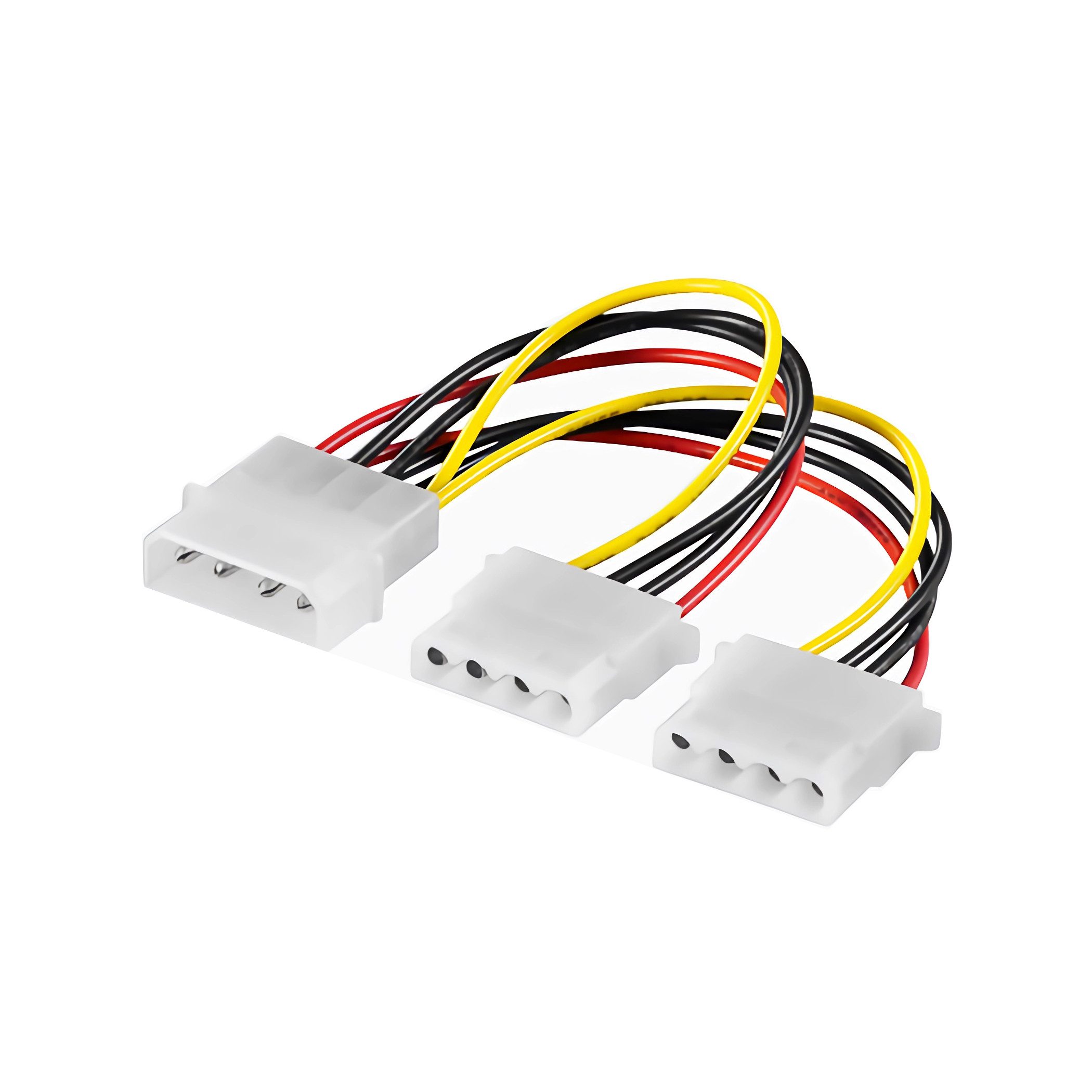 Bolwins K15 Kabel IDE Stromkabel 2x 4pin Molex Buchse an 4pin Molex Stecker PC Computer-Kabel, 4-Pin Molex-Stecker (5,25", männlich), 2x 4-Pin Molex-Buchse (5,25", weiblich) (15 cm), IDE-Y-Stromadapterkabel