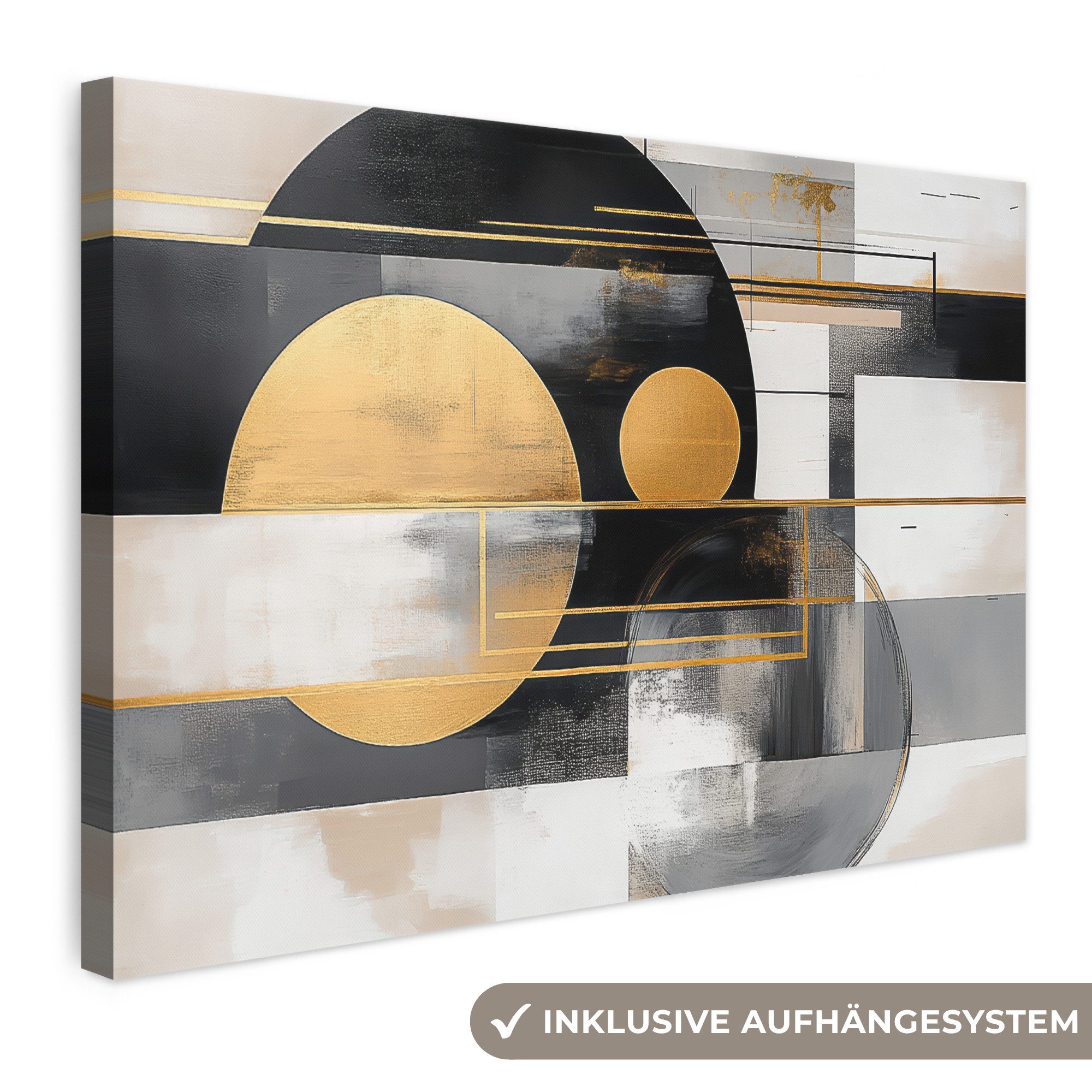 OneMillionCanvasses® Leinwandbild Abstrakt - Gold - Silber - Formen - Ästhetisch - Modern, Fotodruck (1 St), Leinwand Bilder Klein, Wand Dekoration Aesthetic 30x20 cm