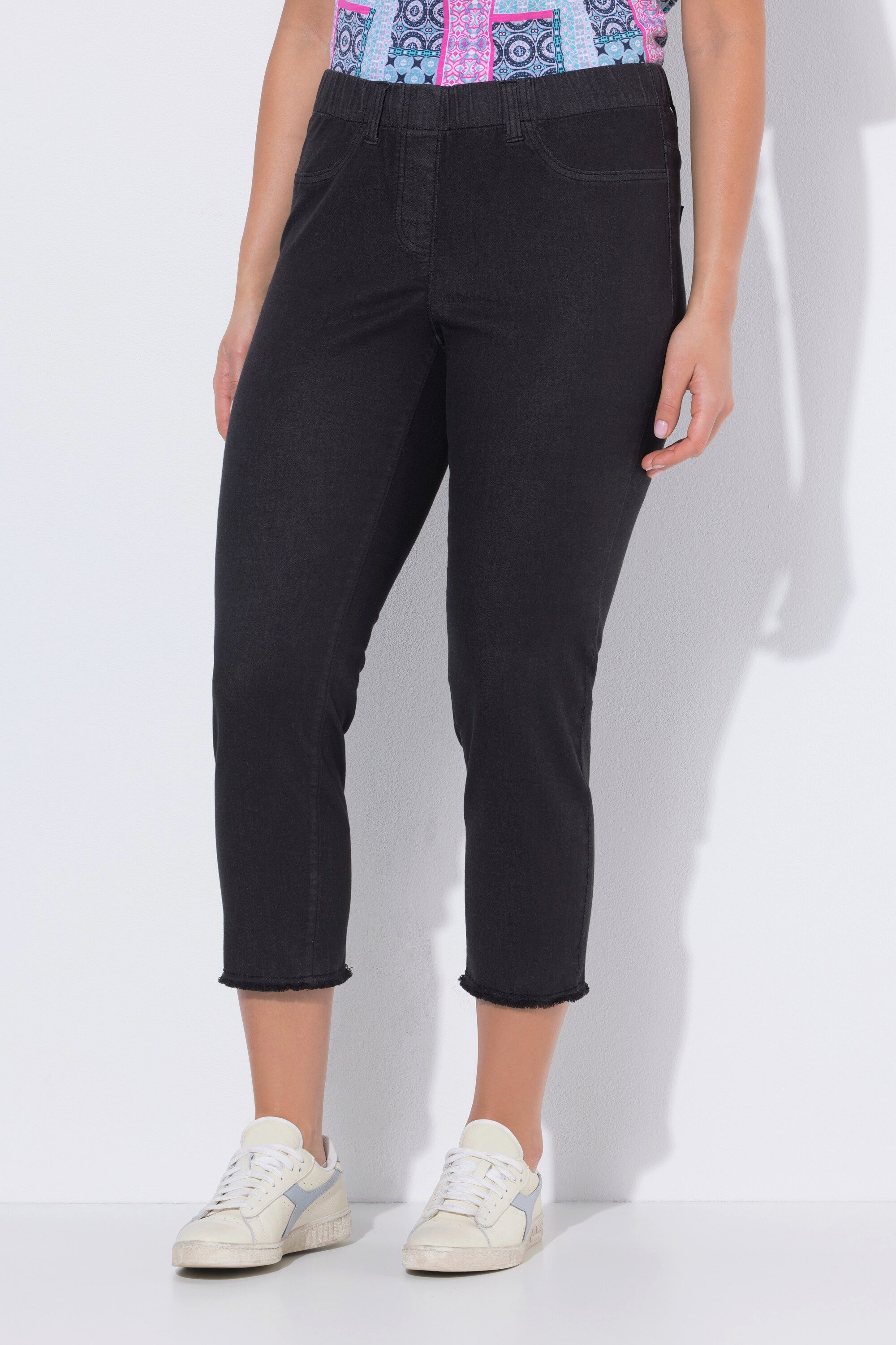 Ulla Popken 7/8-Hose 7/8-Hose Sienna Fransensaum schmales Bein