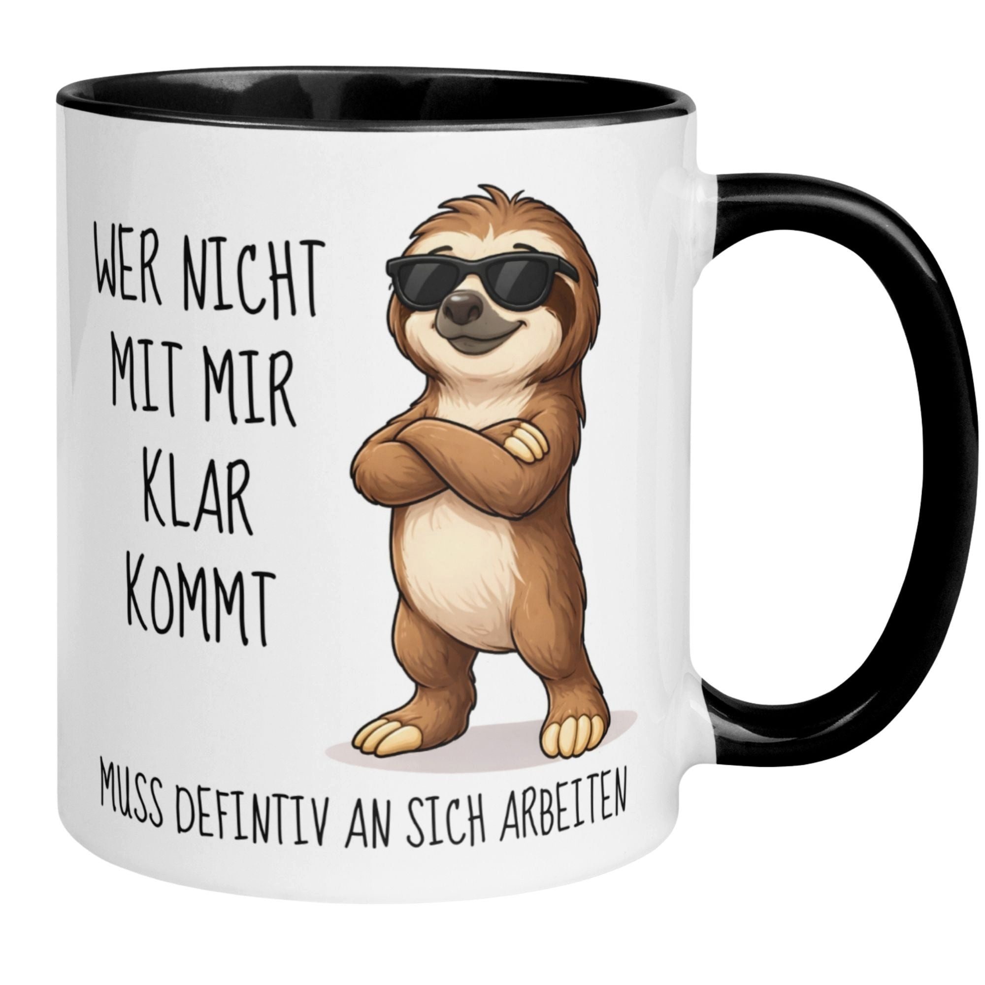 Momentals Tasse Faultier – „Wer nicht mit mir klar kommt“ – lustiger Geschenk Becher, Gratis Versand · Links-&Rechtshänder · Spülmaschinenfest