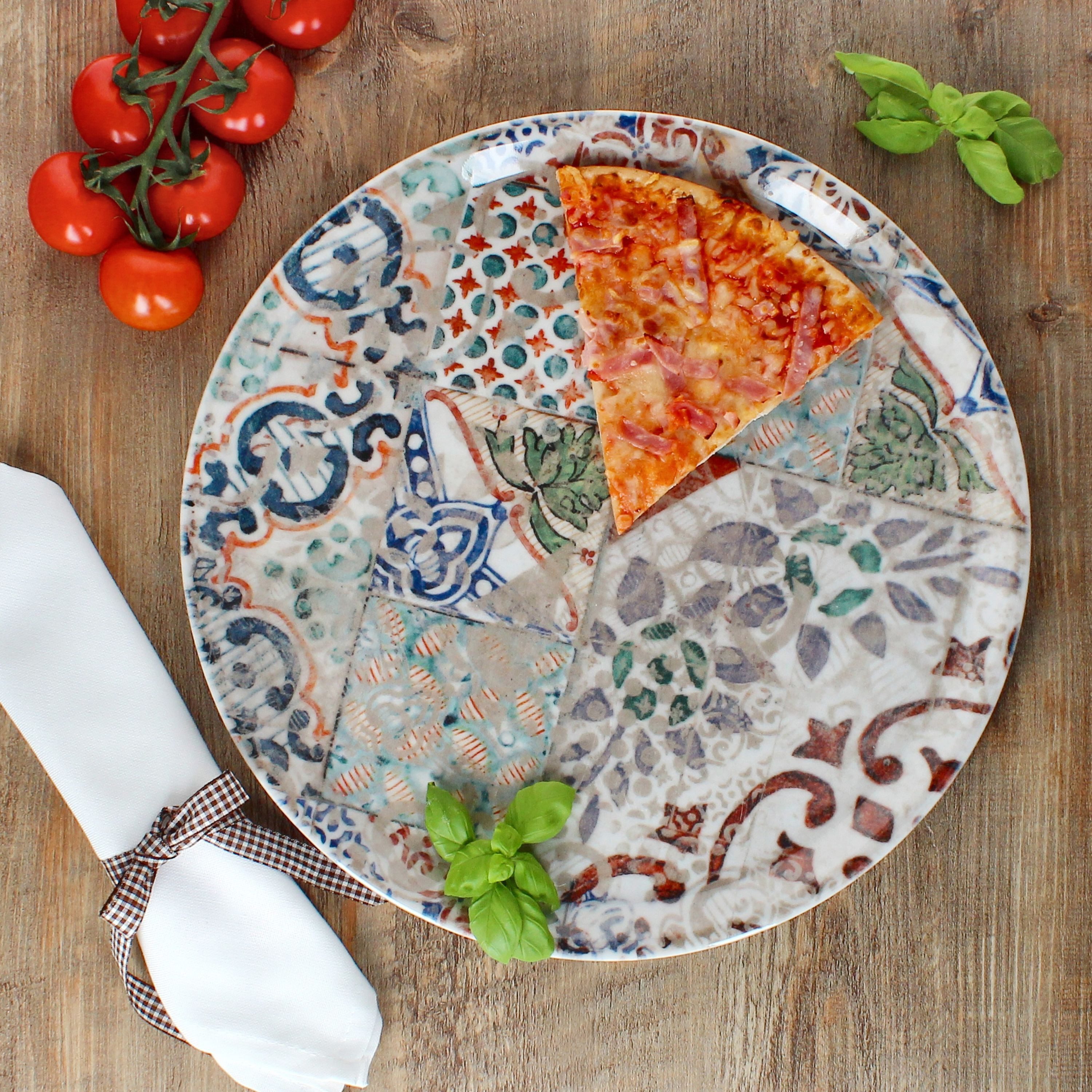 MamboCat Pizzateller 4x Pizzateller Alcazar Ø33cm 4 Personen XL-Teller Fliesenoptik Platte – Bild 3 von 5