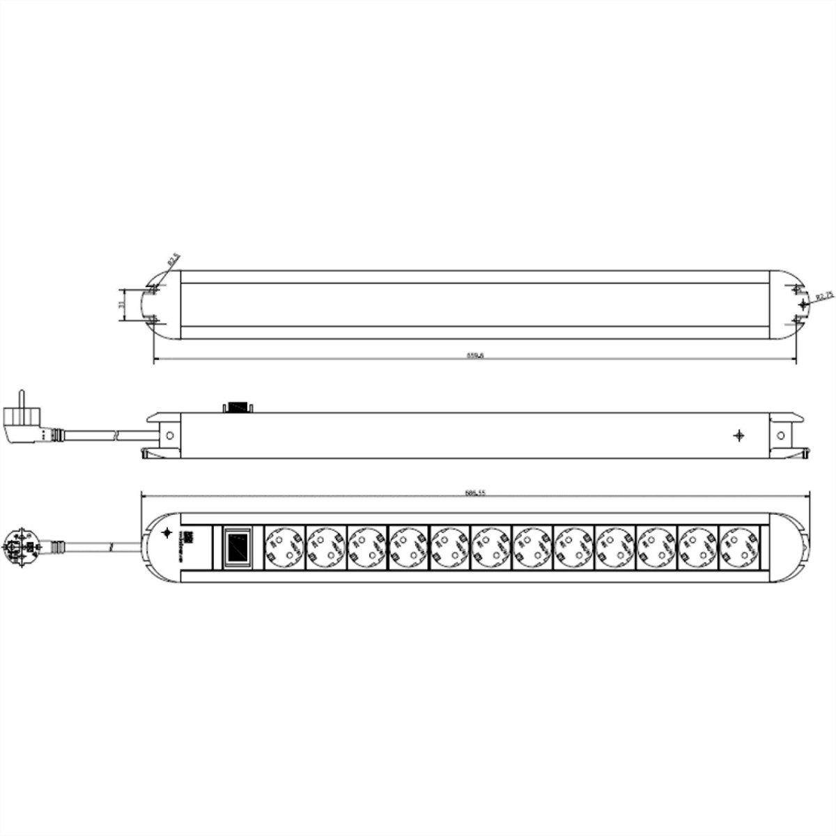 ALU Bachmann 45°, (Kabellänge Steckdosenleiste 1.75 1,75m 12fach, Steckdosenleiste m), mit Schalter