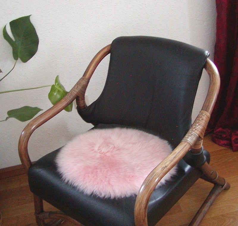 Kissenbezug runde Sitzauflage australische Lammfelle Fellkissen rosa, Ø ca. 45 cm, Ensuite