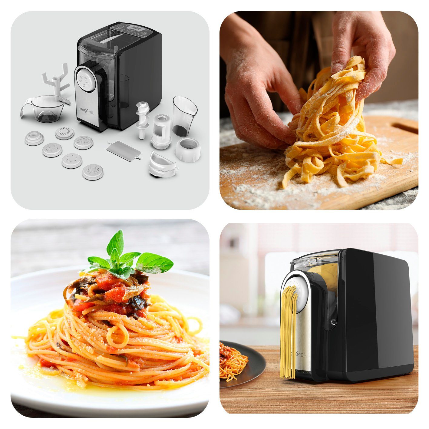 - MAXXMEE Nudelmaschine Pastasorten Pastamaker - 7 Maker - für Pasta Spaghetti Formscheiben