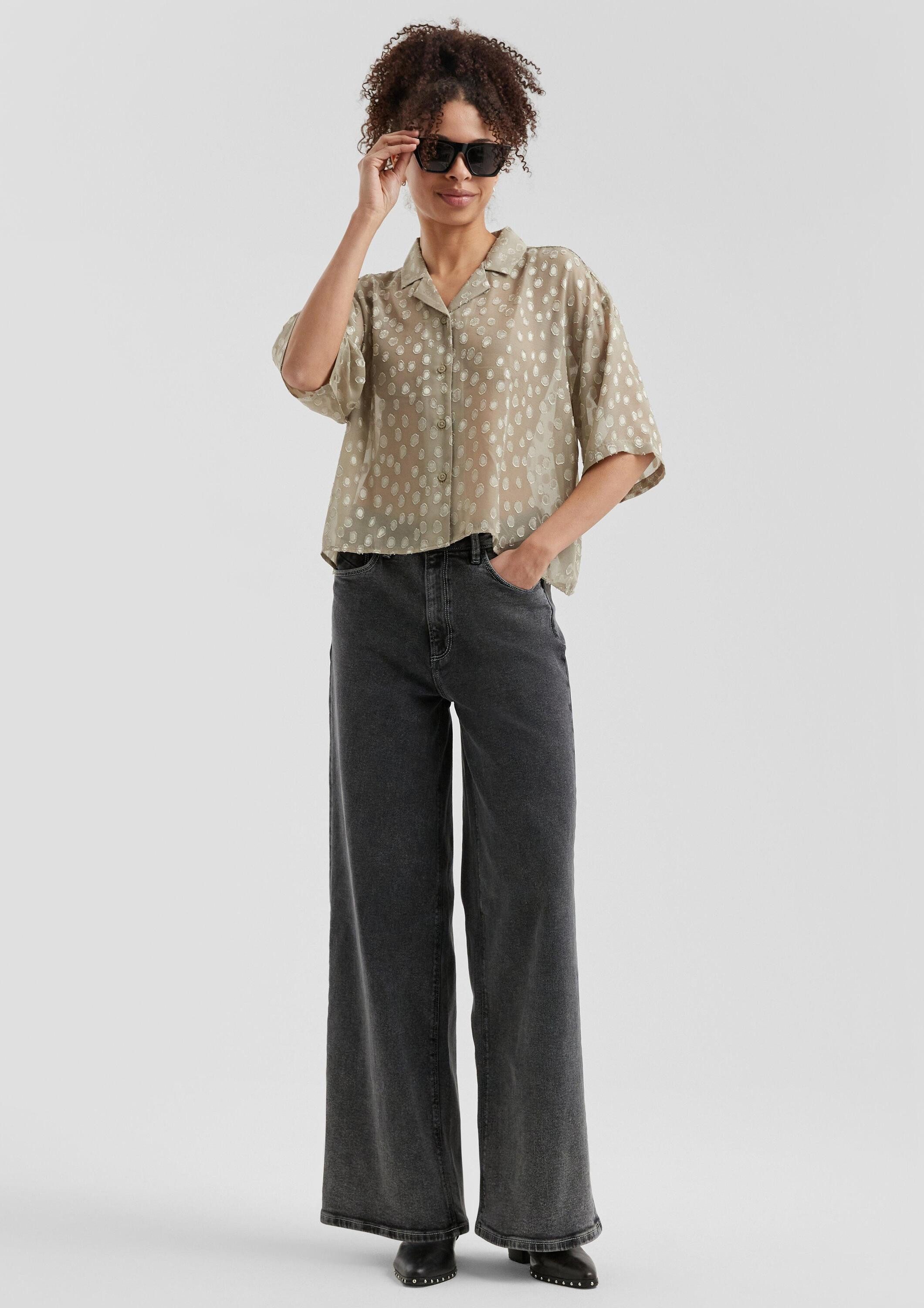 QS Kurzarmbluse Bluse Verkürzte leicht transparente Bluse