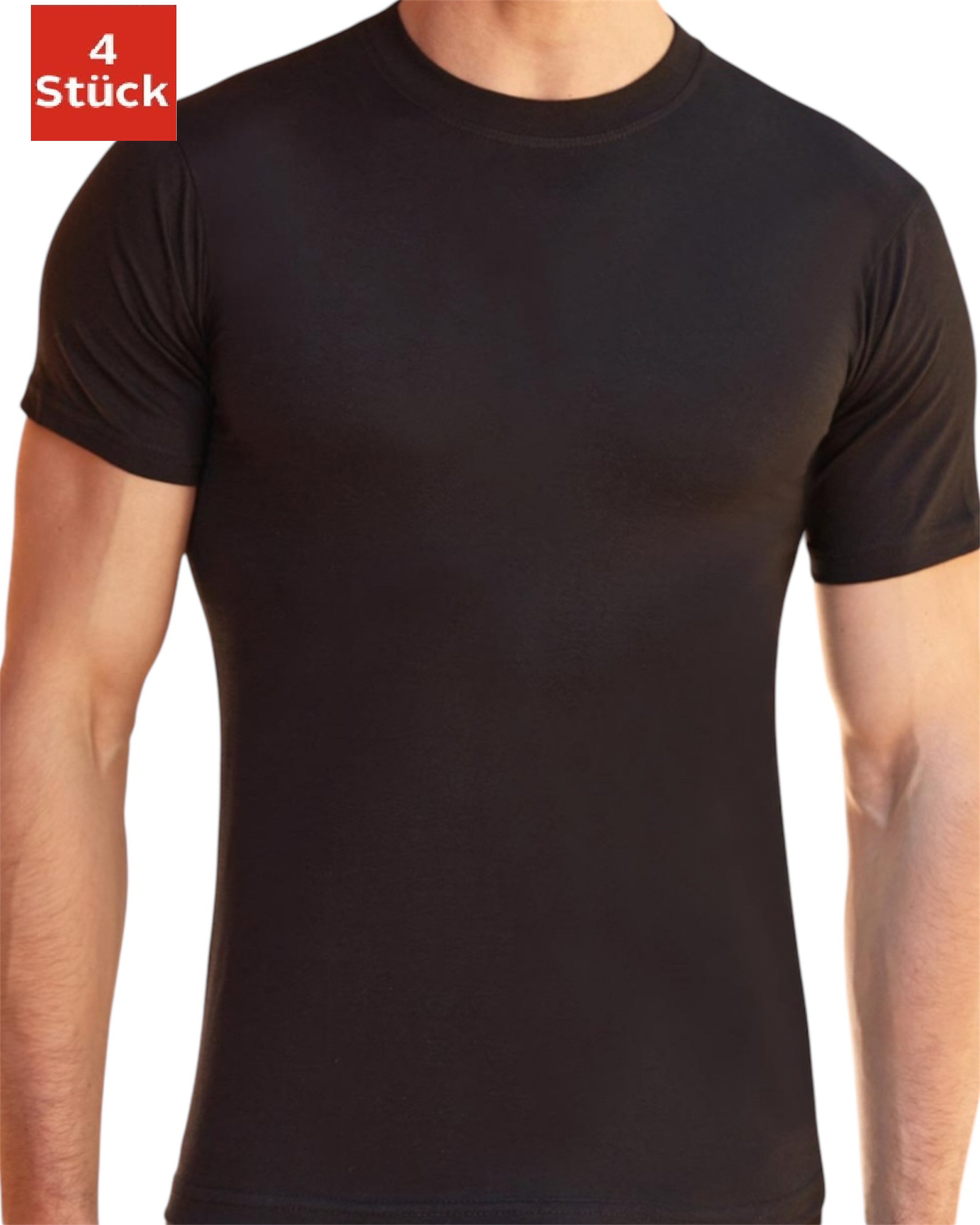 Unterhemd Herren T-Shirt Rundhals Kurzarm Unterhemd Weiß 4er Pack Basic (1003)