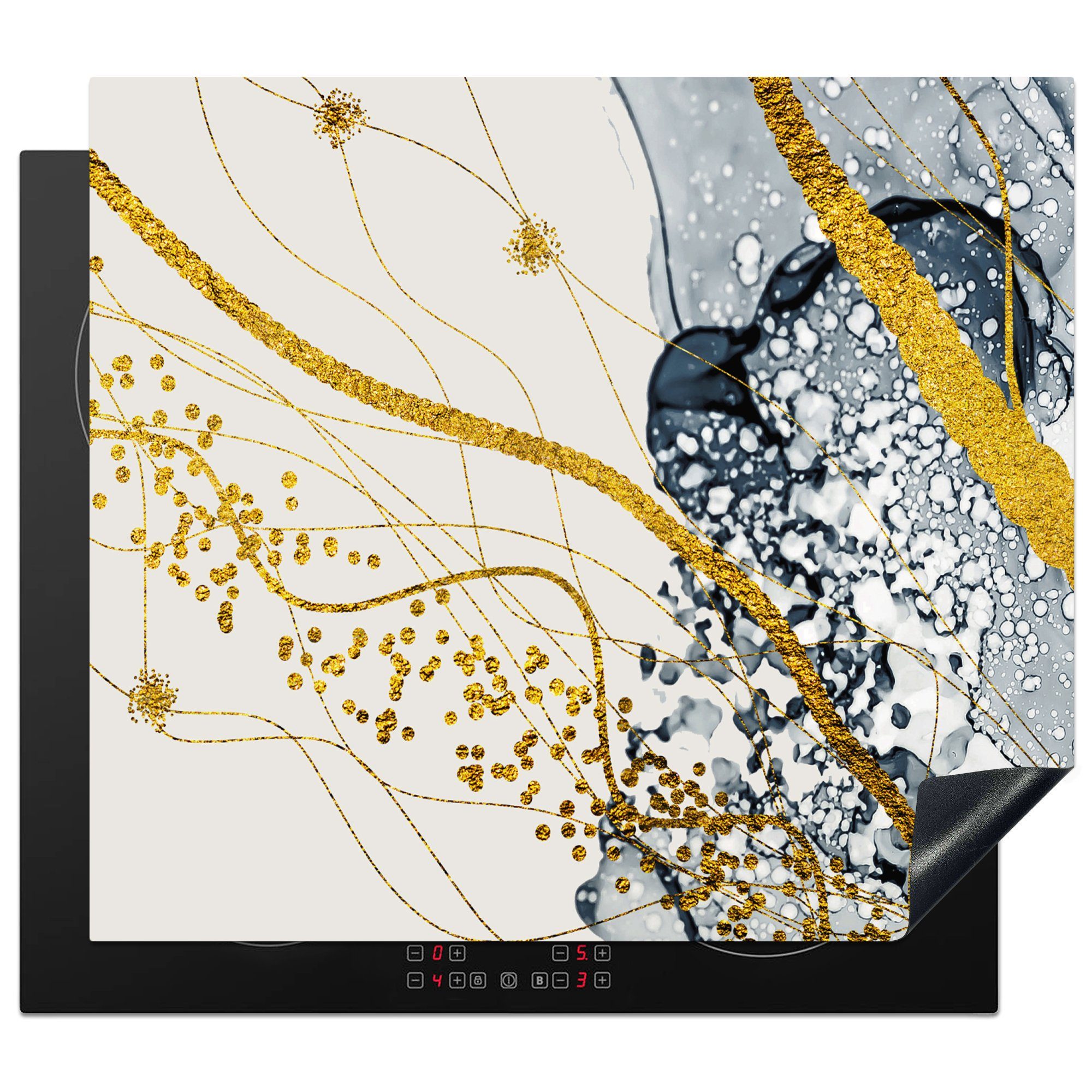 MuchoWow Herdblende-/Abdeckplatte Abstrakt - Gold - Natur - Kunst, Vinyl, (1 tlg), 57x51 cm, Induktionsschutz, Induktionskochfeld, Ceranfeldabdeckung