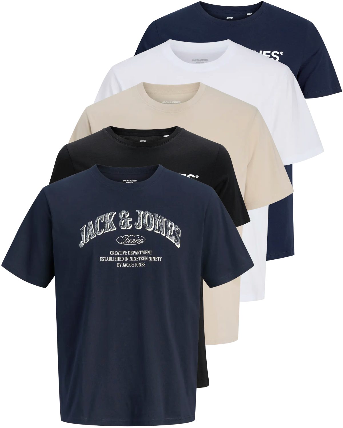 Jack & Jones Print-Shirt Bedrucktes T-Shirt aus Baumwolle (5er-Pack)