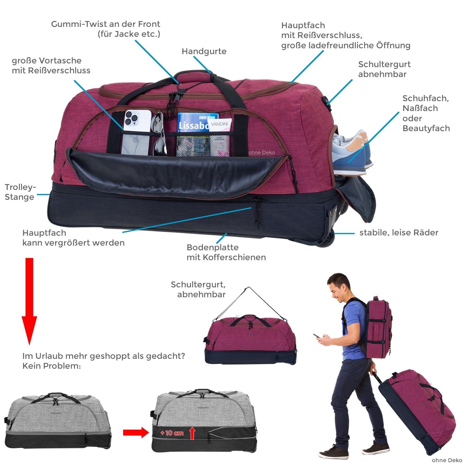 ELEPHANT Weichgepäck-Trolley Cruiser Trolley 100-135 L Reisetasche Travel, Tasche Softcase Gepäck Reise Urlaub Trolly – Bild 4 von 5
