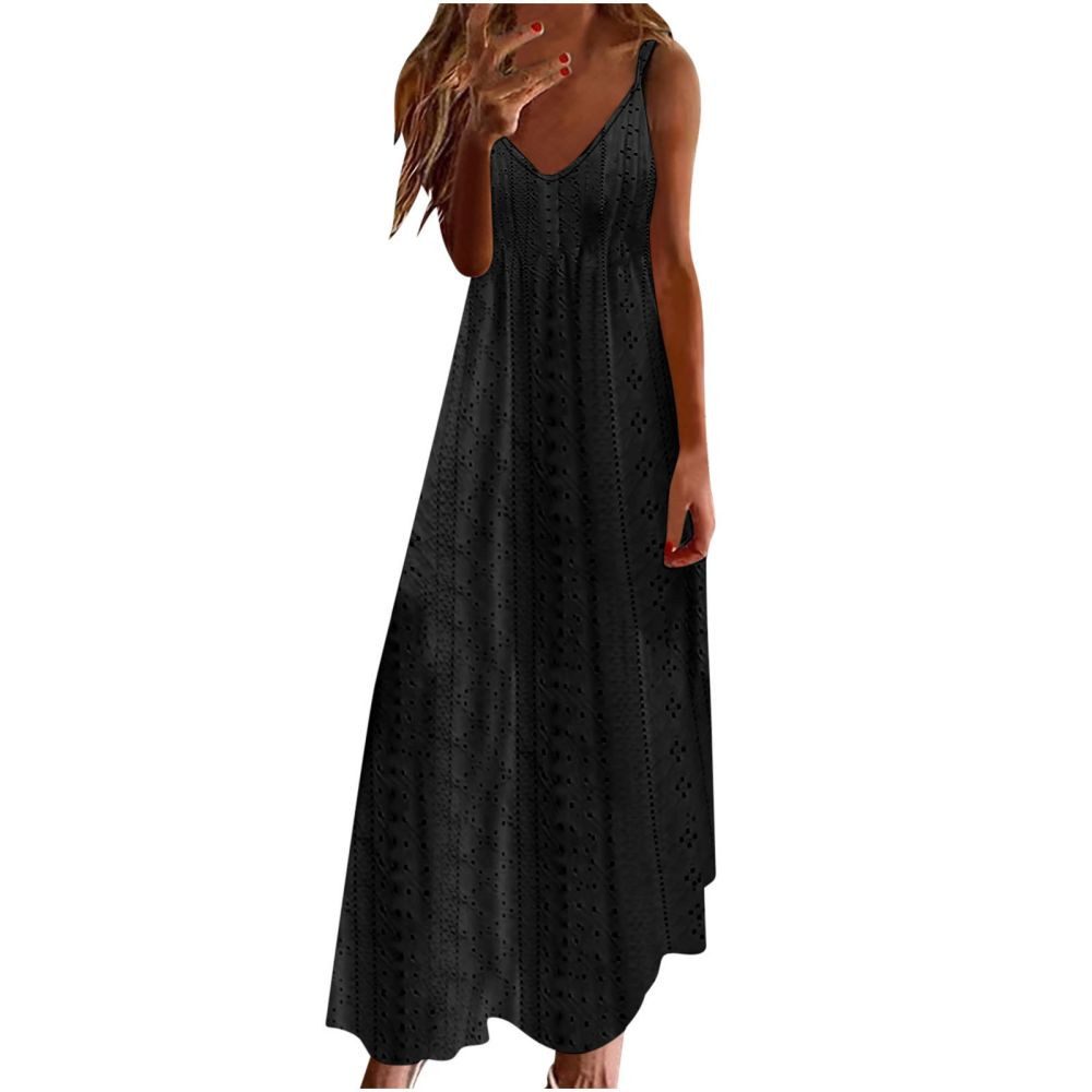 jalleria Dirndl Langes Damenkleid, einfarbig, ärmelloses Strapskleid mit V-Ausschnitt