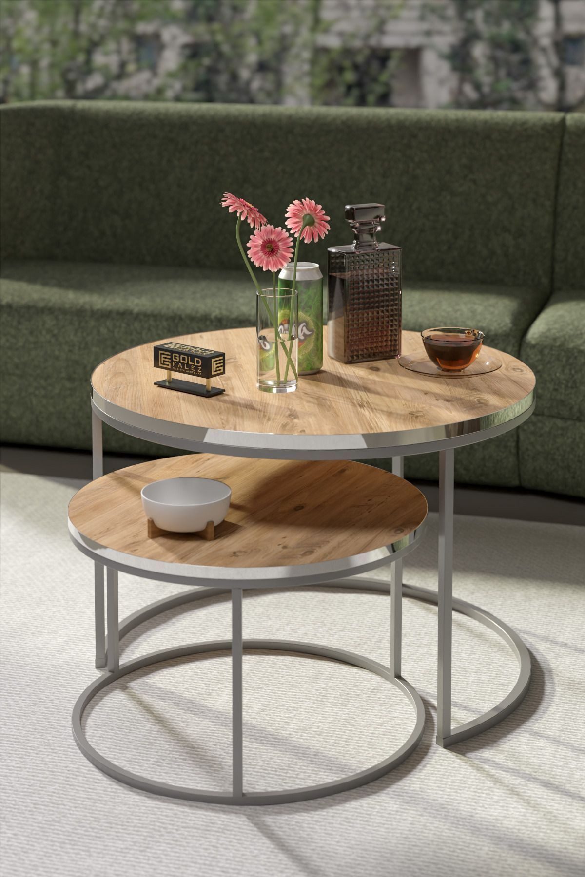 en.casa Couchtisch (2-St), 2-teilig, rund, Holzdekor günstig online kaufen