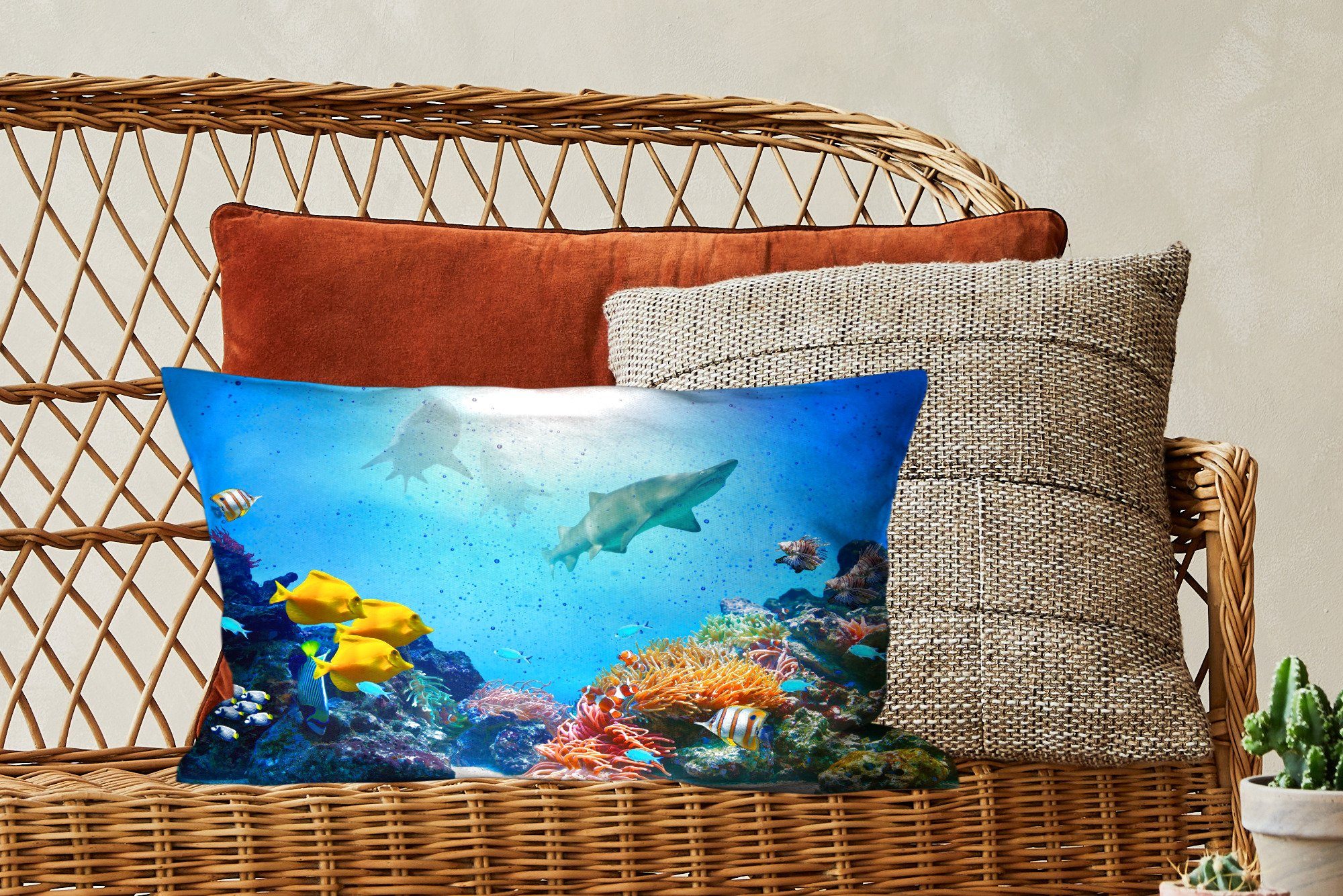 MuchoWow Dekokissen Meer - Fische Dekoration, Dekokissen Schlafzimmer Korallen, mit Wohzimmer - Füllung, Zierkissen
