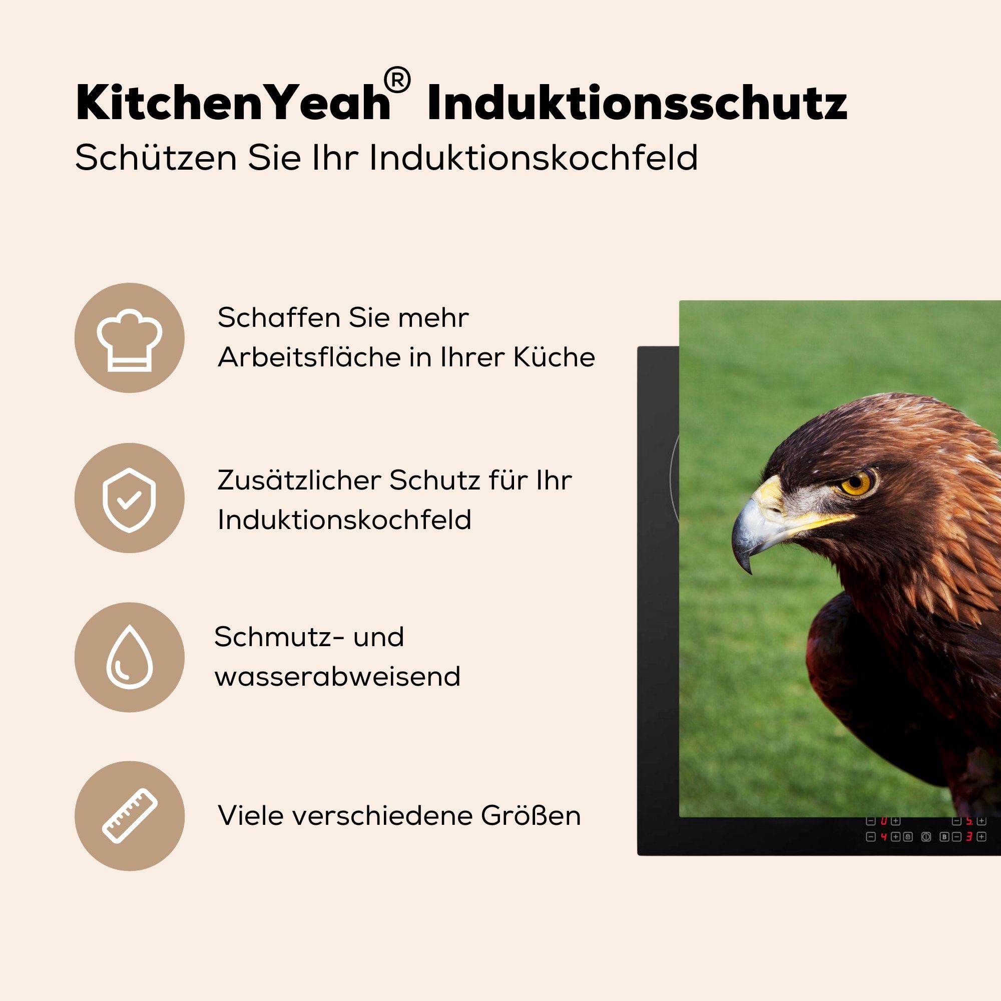 MuchoWow Herdblende-/Abdeckplatte Vogel - Adler küche 78x78 - für cm, Arbeitsplatte (1 Gras, Vinyl, tlg), Ceranfeldabdeckung