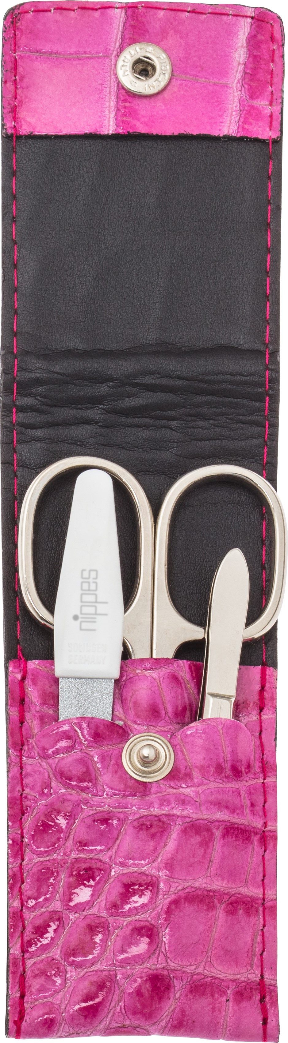 nippes Solingen Maniküre-Etui Maniküre-Set Trendy, 3-teilig, ideal für Reisen, Leder im Kroko-Look