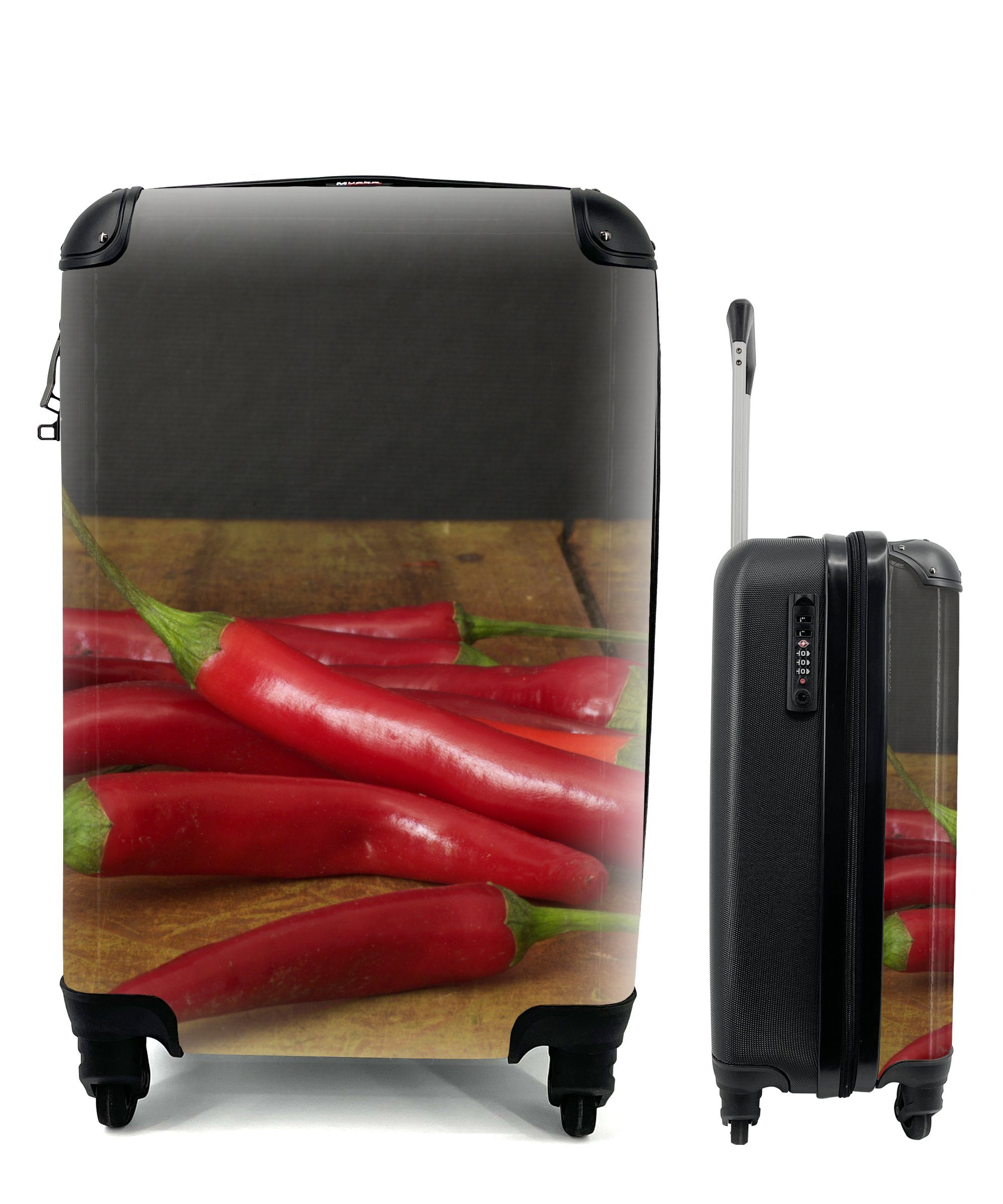 MuchoWow Handgepäckkoffer Ein Haufen roter Chilischoten, 4 Rollen, Reisetasche mit rollen, Handgepäck für Ferien, Trolley, Reisekoffer