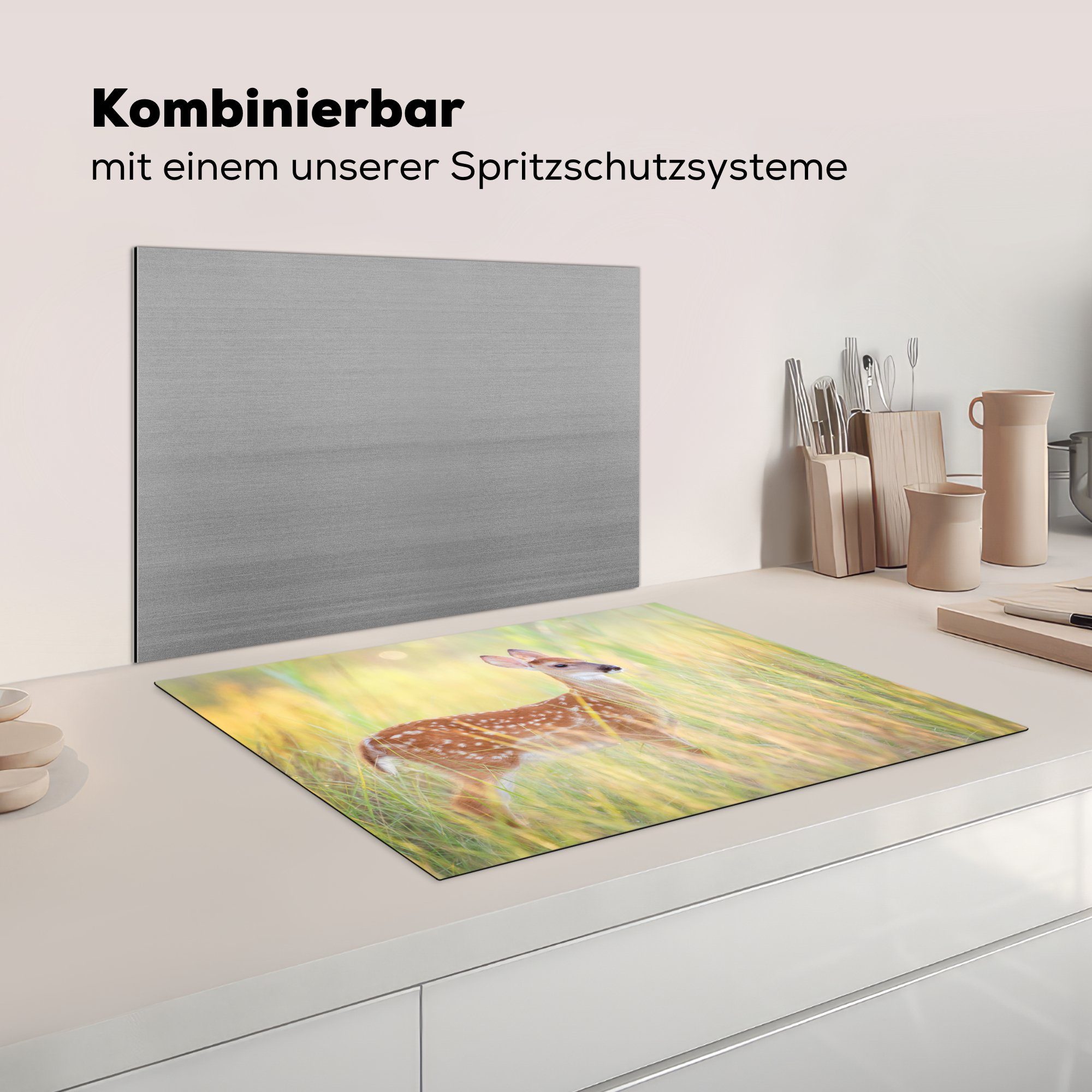 71x52 Induktionskochfeld küche, für Schutz Gras - Grün, cm, - die Herdblende-/Abdeckplatte (1 MuchoWow tlg), Ceranfeldabdeckung Vinyl, Hirsche