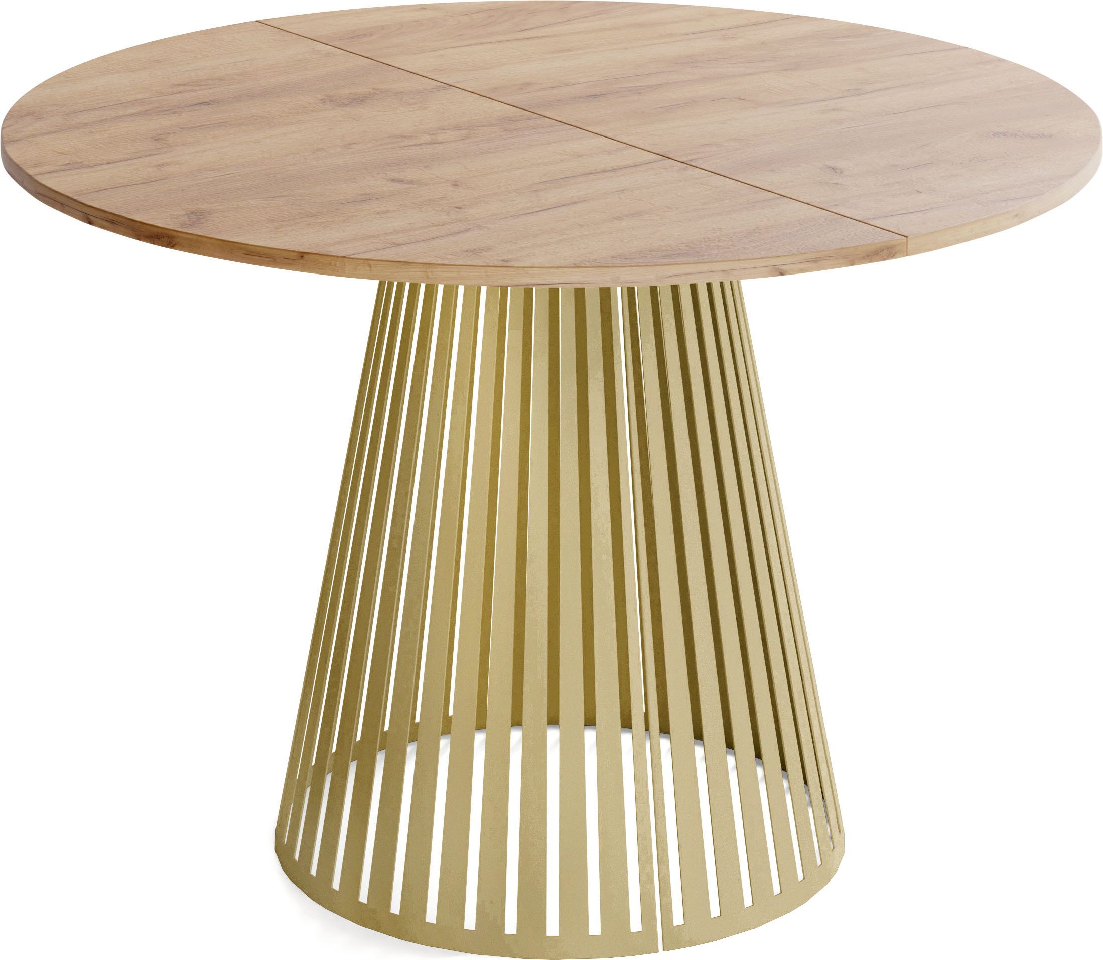 WFL GROUP Esstisch Naro Gold ausziehbar rund modern mit goldenen Metallbeinen (MADE IN EU, erhältlich in 2 Größen – 100/120 cm, ausziehbar auf 180/200 cm), platzsparender Tisch für kleine Küche, Esszimmer oder Wohnzimmer