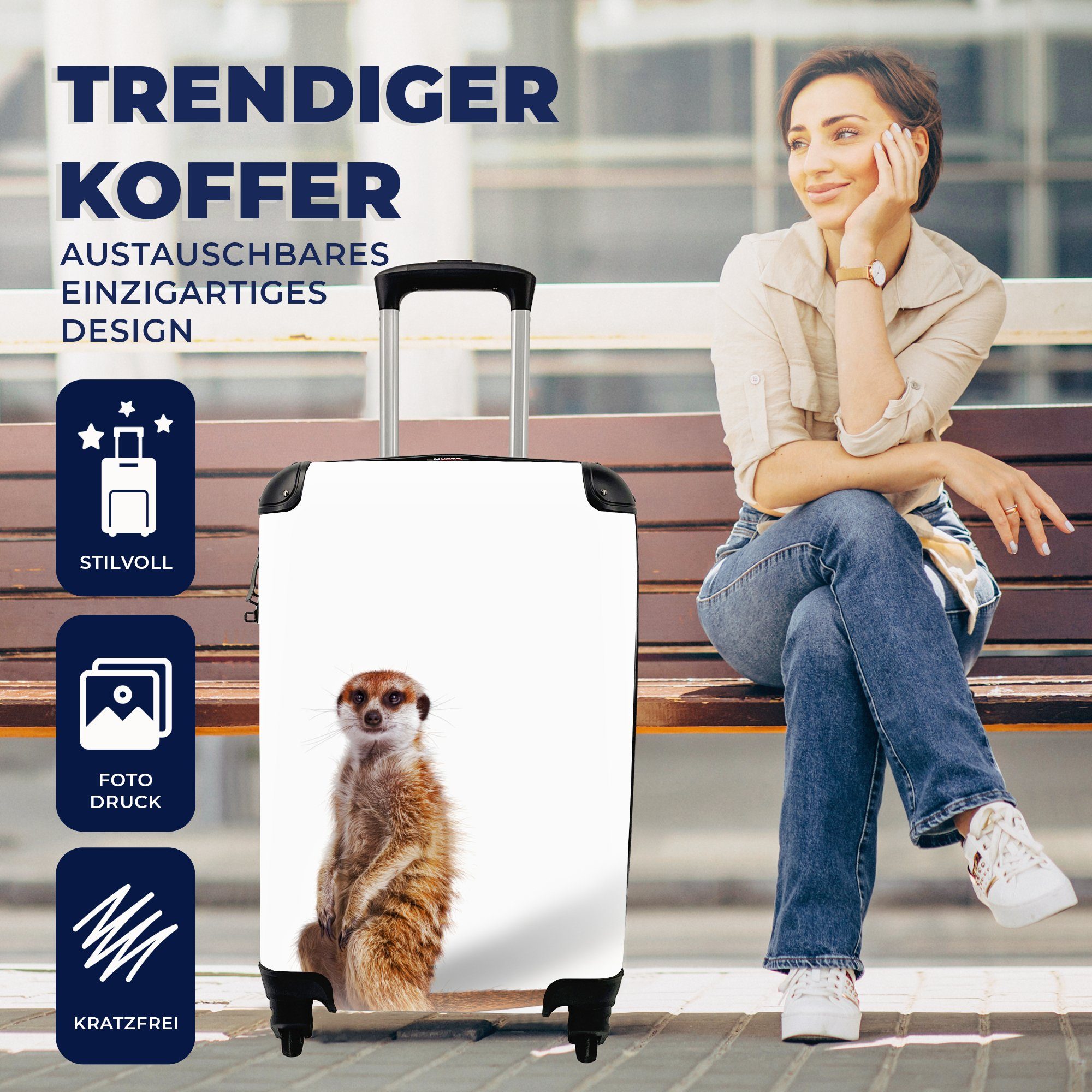 Reisekoffer Handgepäckkoffer mit - Handgepäck Erdmännchen 4 Reisetasche Fell, MuchoWow Tiere für Ferien, rollen, Trolley, - Rollen,