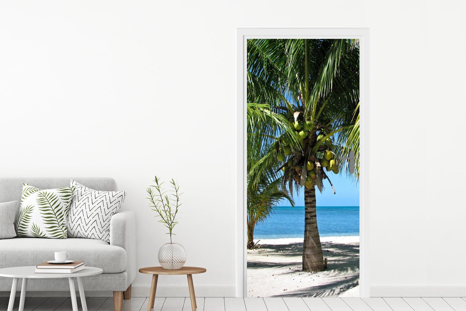 MuchoWow Türtapete Palmen und der Türaufkleber, (1 cm Tür, Fototapete Strand bedruckt, von für St), Glover's 75x205 perlweiße Matt, Reef