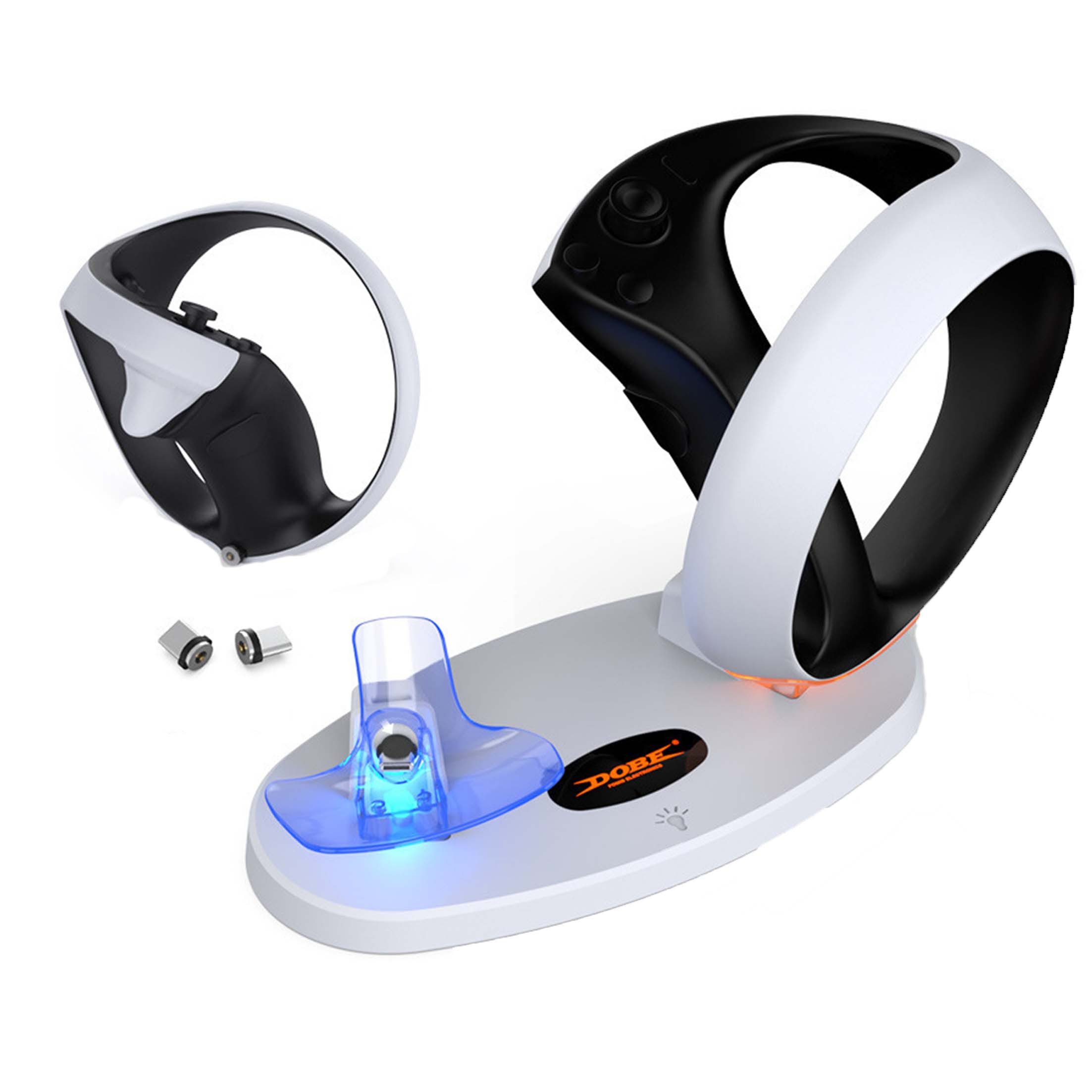 KINSI PS VR2 Controller Ladestation, Weiß, LED-Anzeige,schneller Ladevorgang Ladestation (500 mA, mit 2 Typ-C magnetische Adapter)