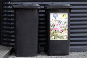 MuchoWow Wandsticker Einhorn - Regenbogen - Kinder - Mädchen - Auto (1 St), Mülleimer-aufkleber, Mülltonne, Sticker, Container, Abfalbehälter