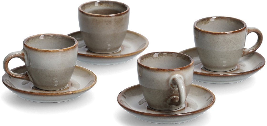 Zeller Present Espressotasse, 8-tlg., Keramik, spülmaschinengeeignet, 8-teilig (4 Tassen, 4 Untertassen)